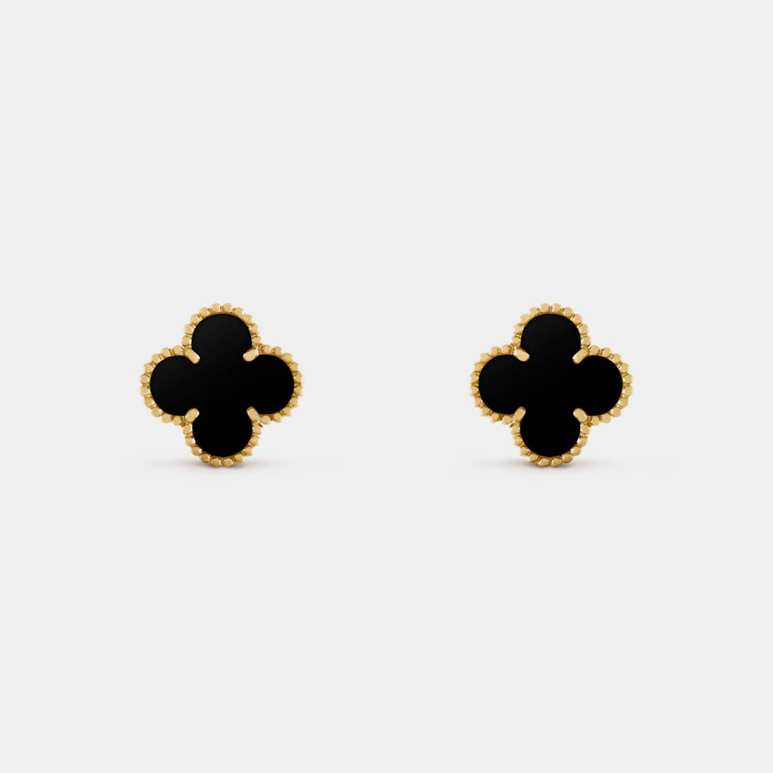 Van Cleef & Arpels Vintage Alhambra Earrings Yellow Gold Onyx, Front