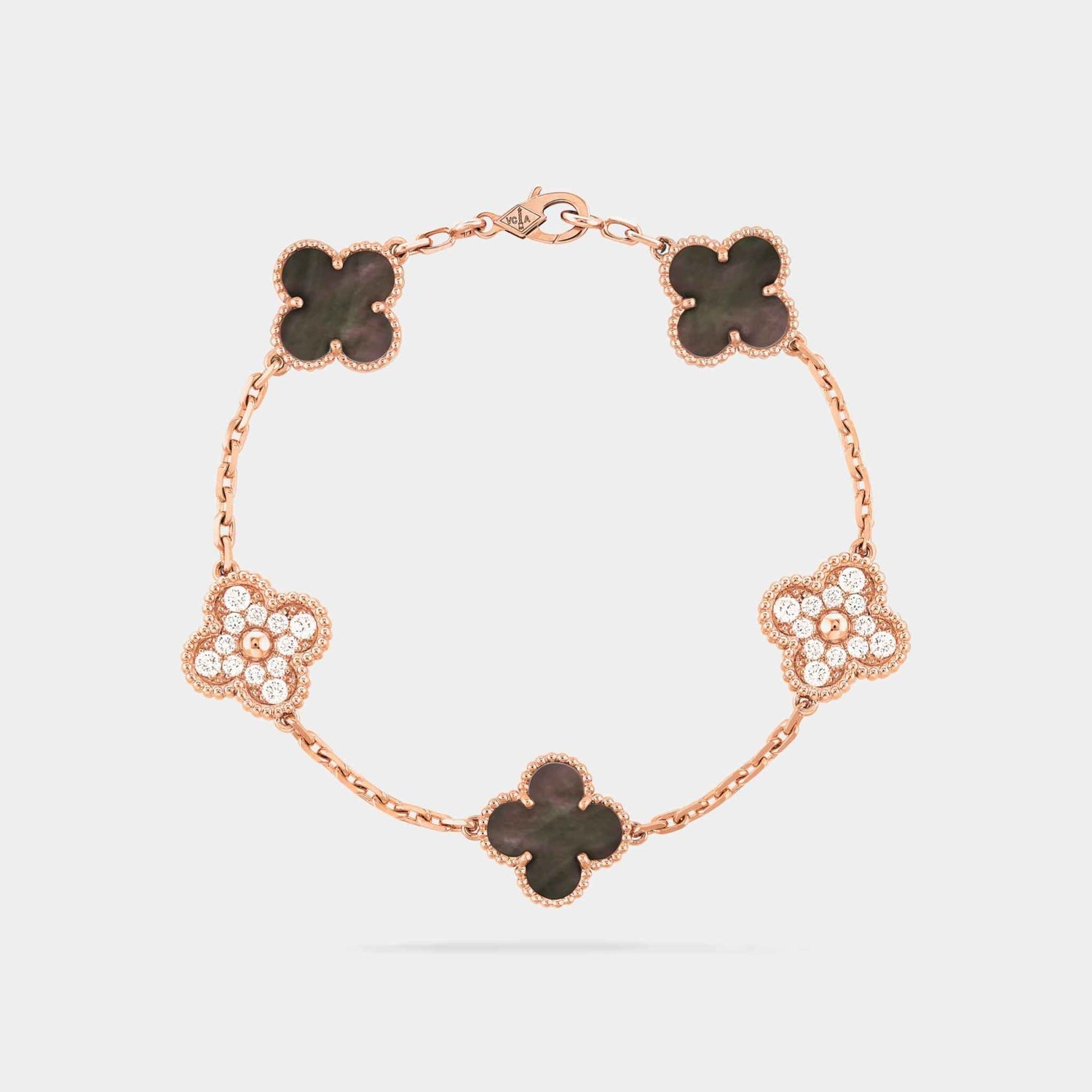 Van Cleef &amp; Arpels Alhambra Rose Gold Motifs Bracelet Diamond Pearl, Linked View 
