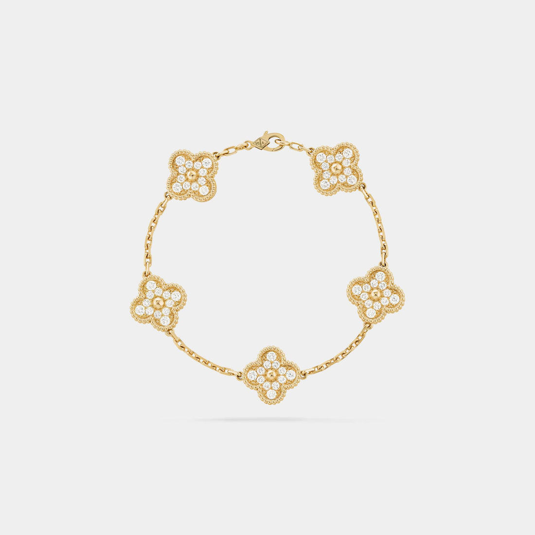Van Cleef & Arpels Alhambra Gold Motifs Bracelet Diamond, Frontview , Linked