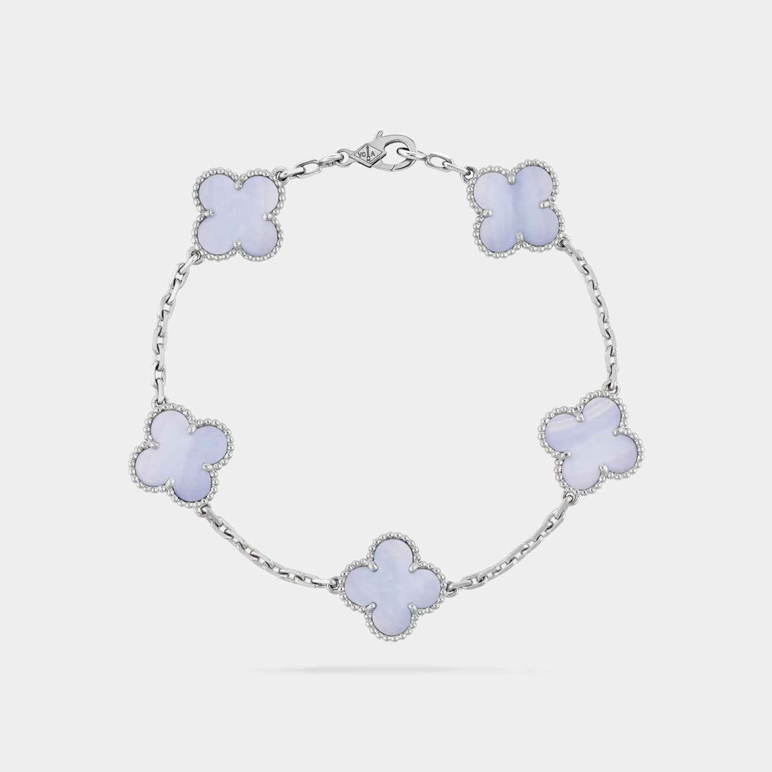 Van Cleef & Arpels Alhambra White Gold Motifs Bracelet Chalcedony, Front View, Linked