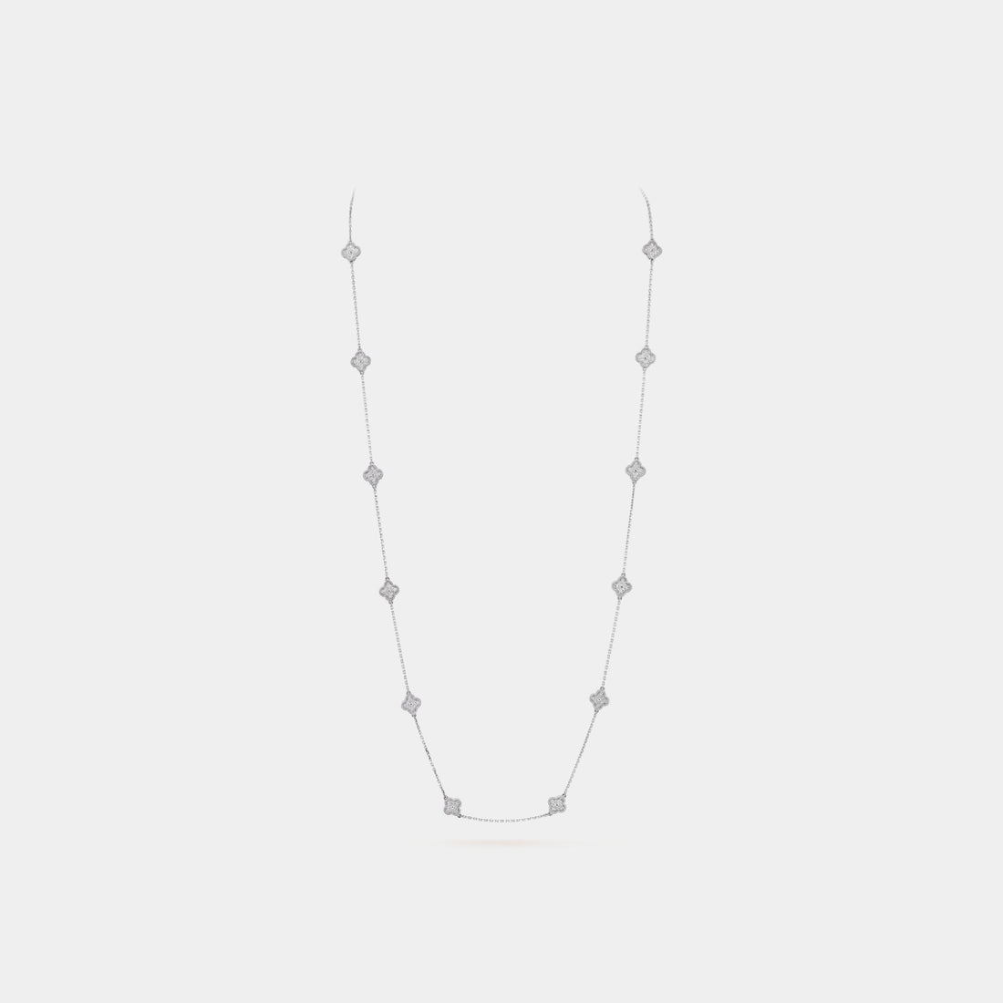 Van Cleef & Arpels Alhambra White Gold Motifs Necklace Diamond, Front View