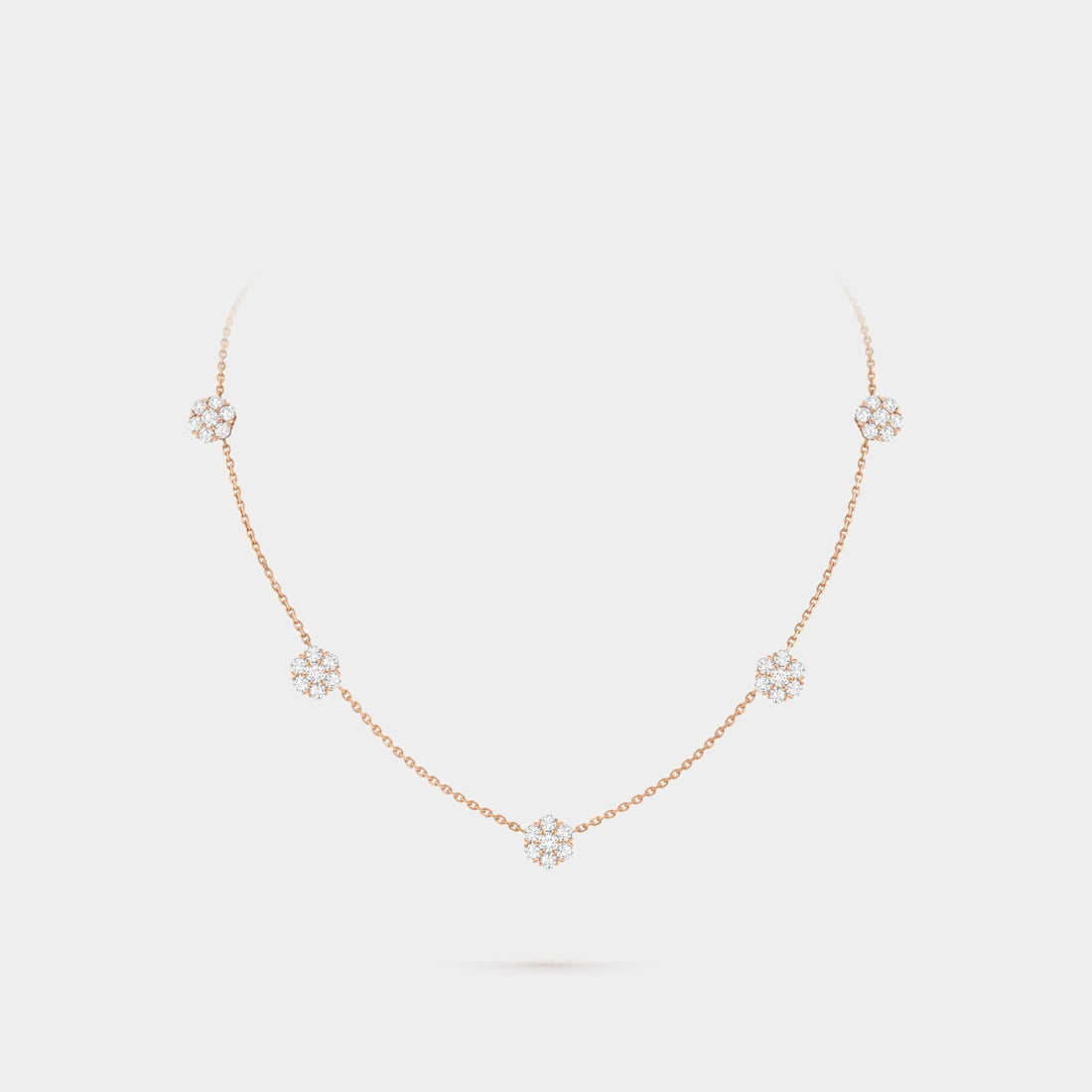 Van Cleef &amp; Arpels Fleurette Necklace 5 Flowers Rose Gold Diamond, Front