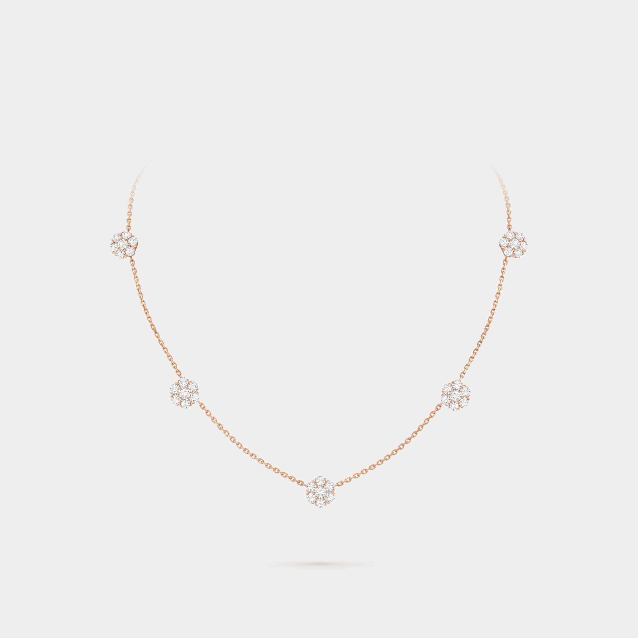 Van Cleef &amp; Arpels Fleurette Necklace 5 Flowers Rose Gold Diamond, Front