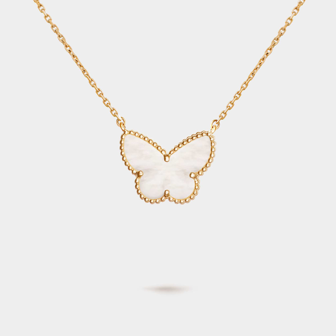 Van Cleef & Arpels Lucky Alhambra Butterfly Pendant Yellow Gold Pearl, Front