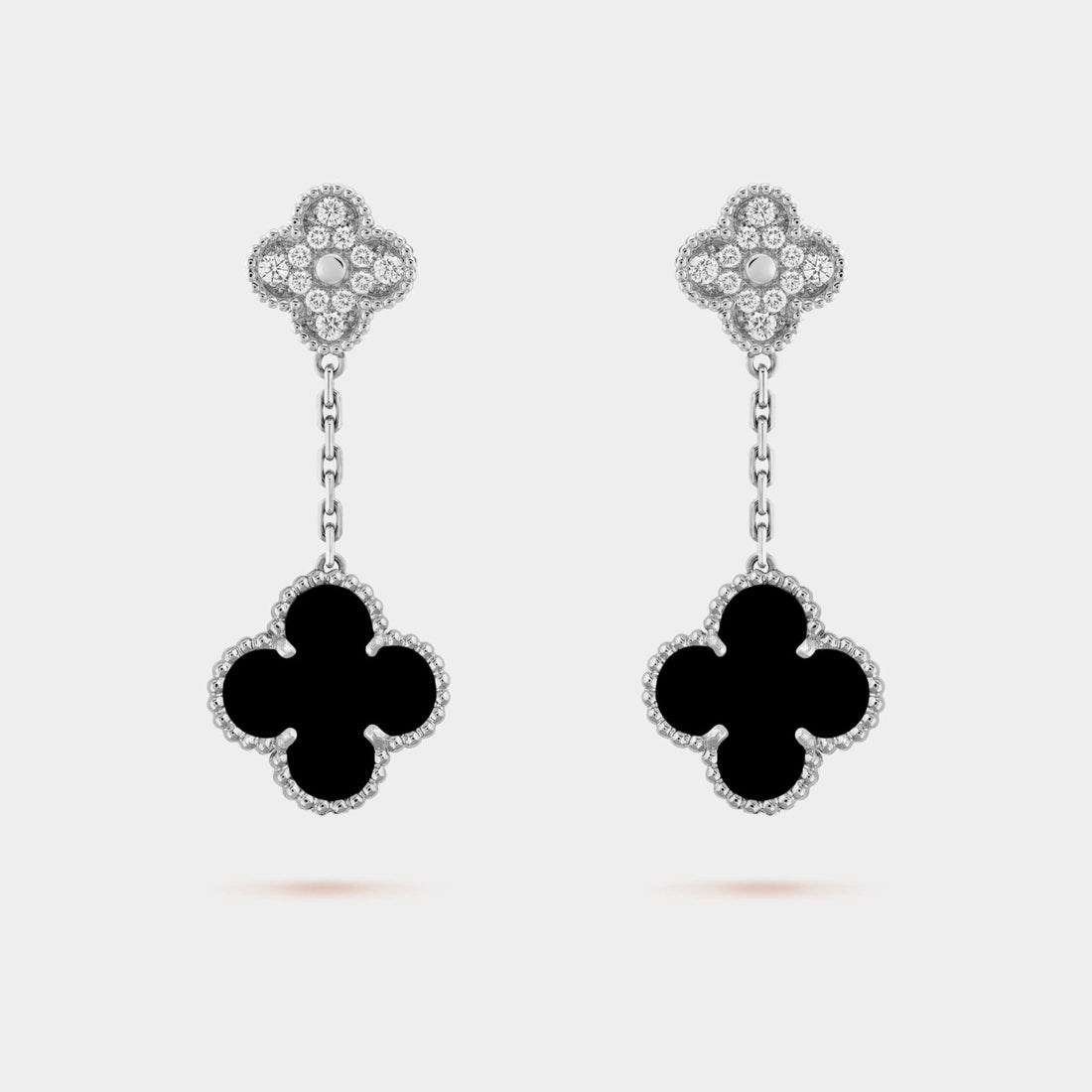 Van Cleef & Arpels Magic Alhambra Earrings 2 motifs Gold Diamond Onyx, Front