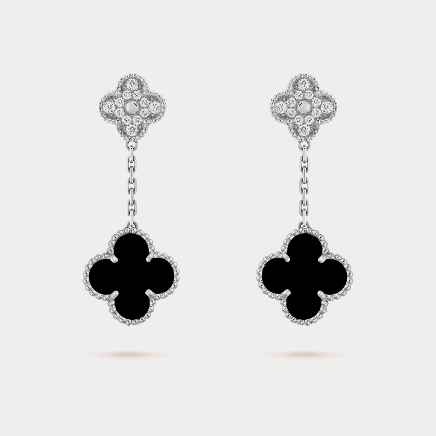 Van Cleef &amp; Arpels Magic Alhambra Earrings 2 motifs Gold Diamond Onyx, Front