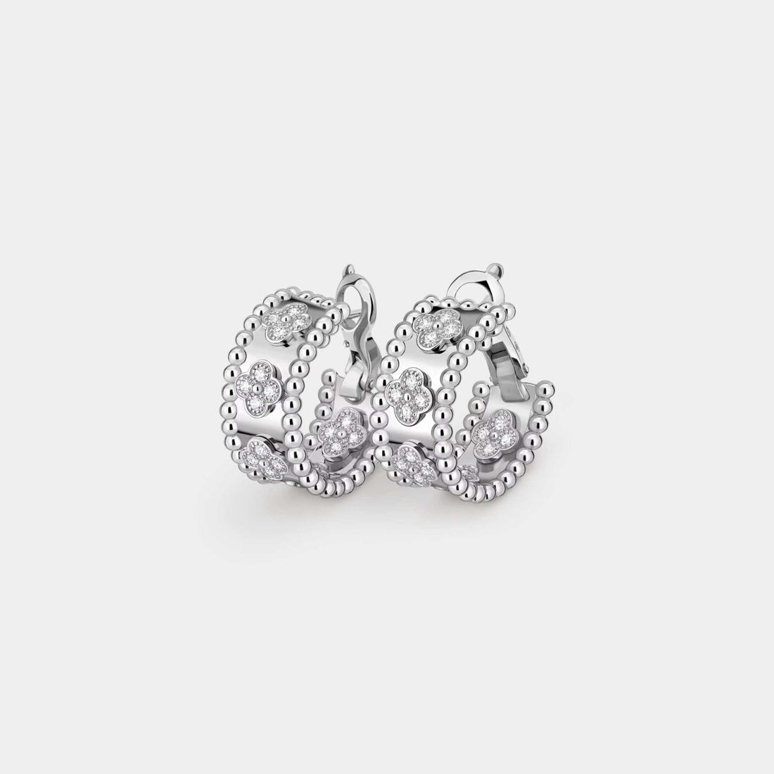 Van Cleef & Arpels Perlée Clovers Hoop Earrings White Gold Diamond,Front