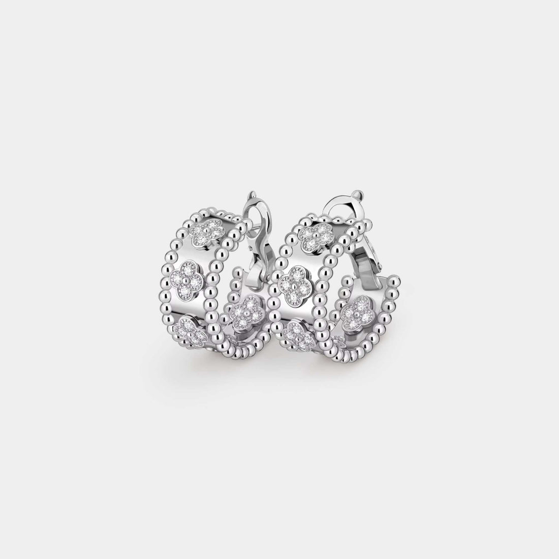 Van Cleef &amp; Arpels Perlée Clovers Hoop Earrings White Gold Diamond,Front