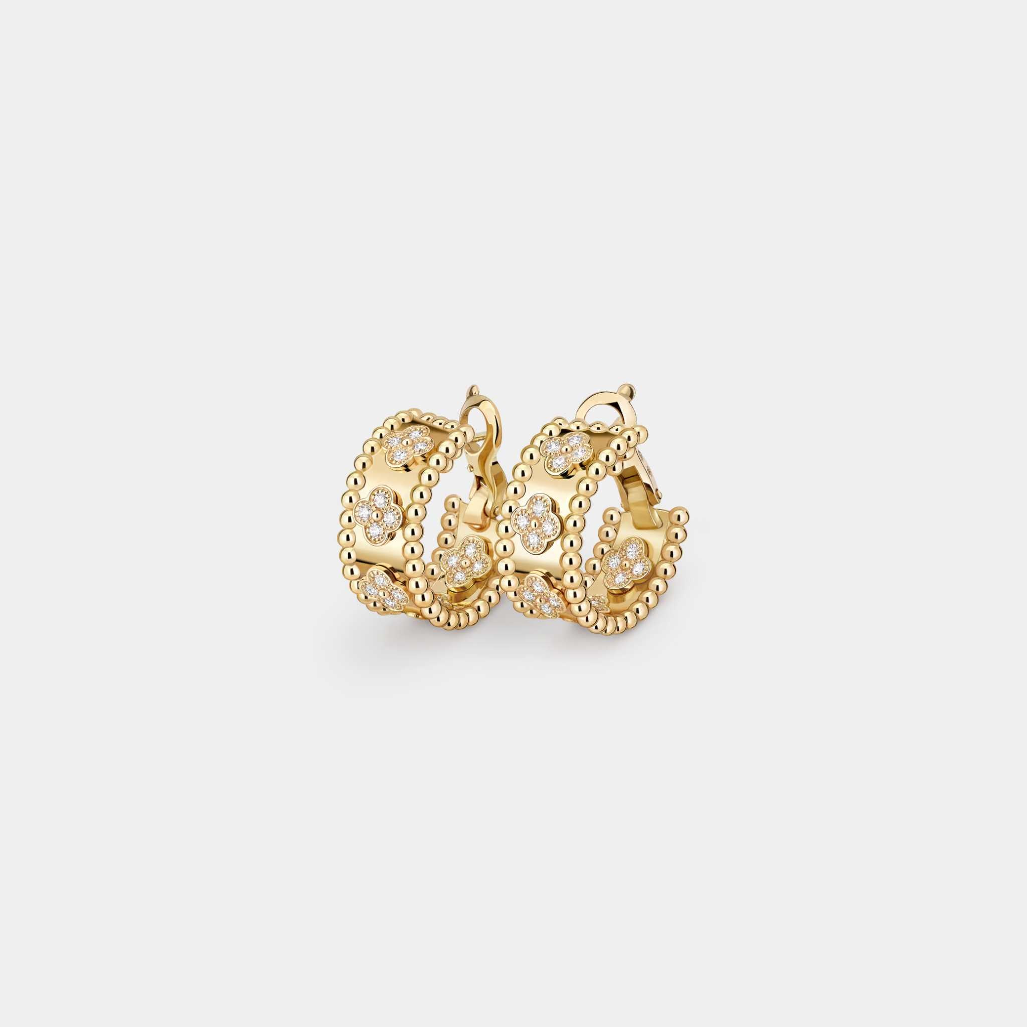 Van Cleef &amp; Arpels Perlée Clovers Hoop Earrings Yellow Gold Diamond, Front