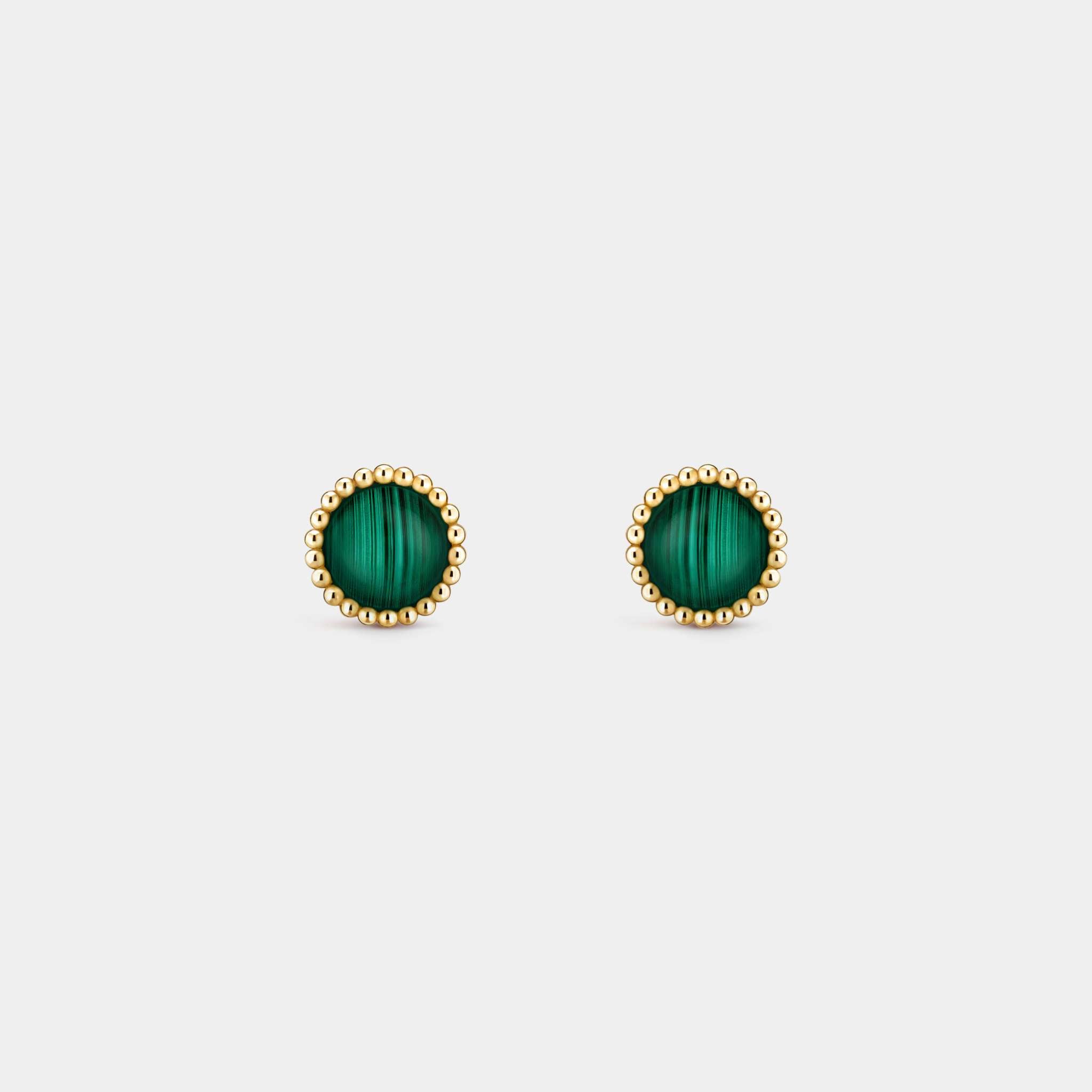 Van Cleef &amp; Arpels Perlée Couleurs Earrings Yellow Gold Malachite, Front