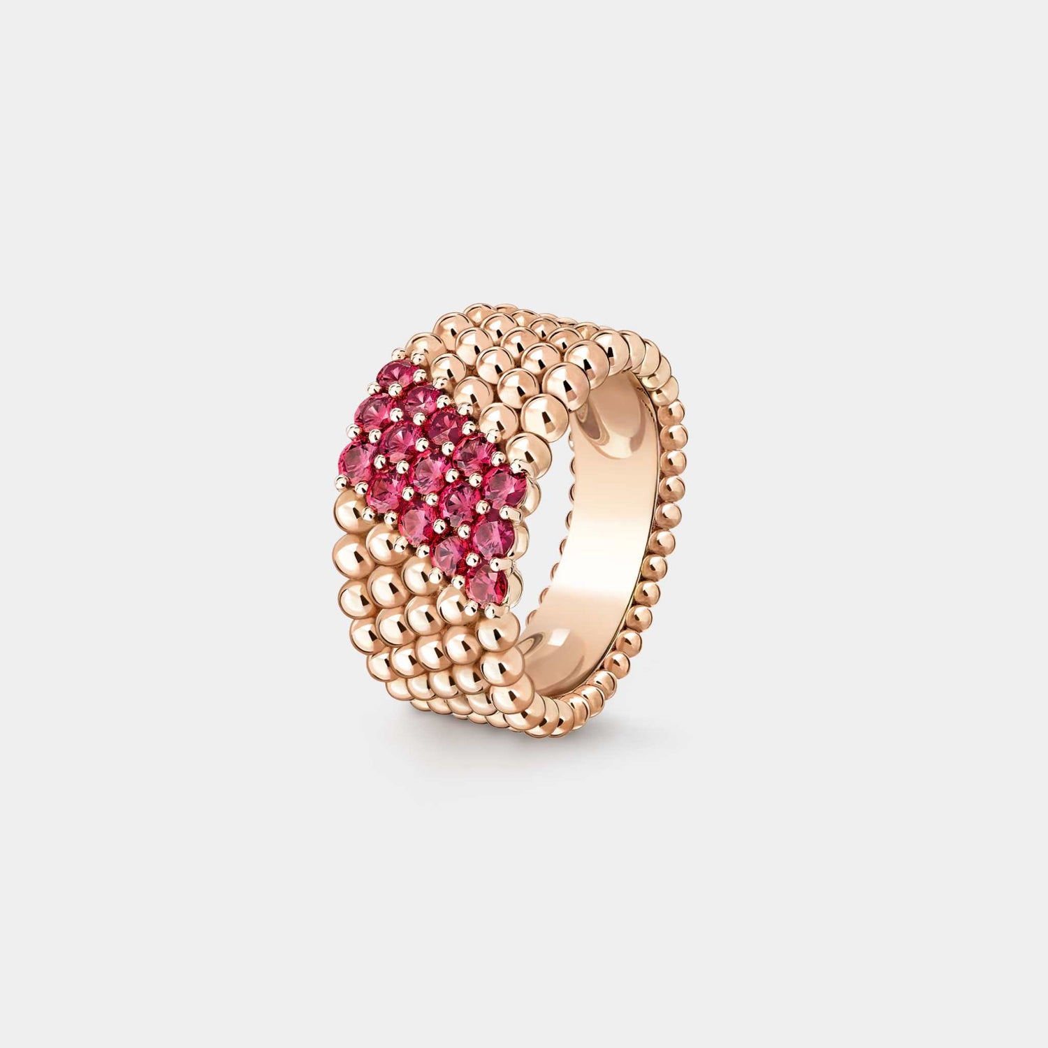 Van Cleef &amp; Arpels Perlée Couleurs Ring 5 rows Rose Gold Ruby, Front