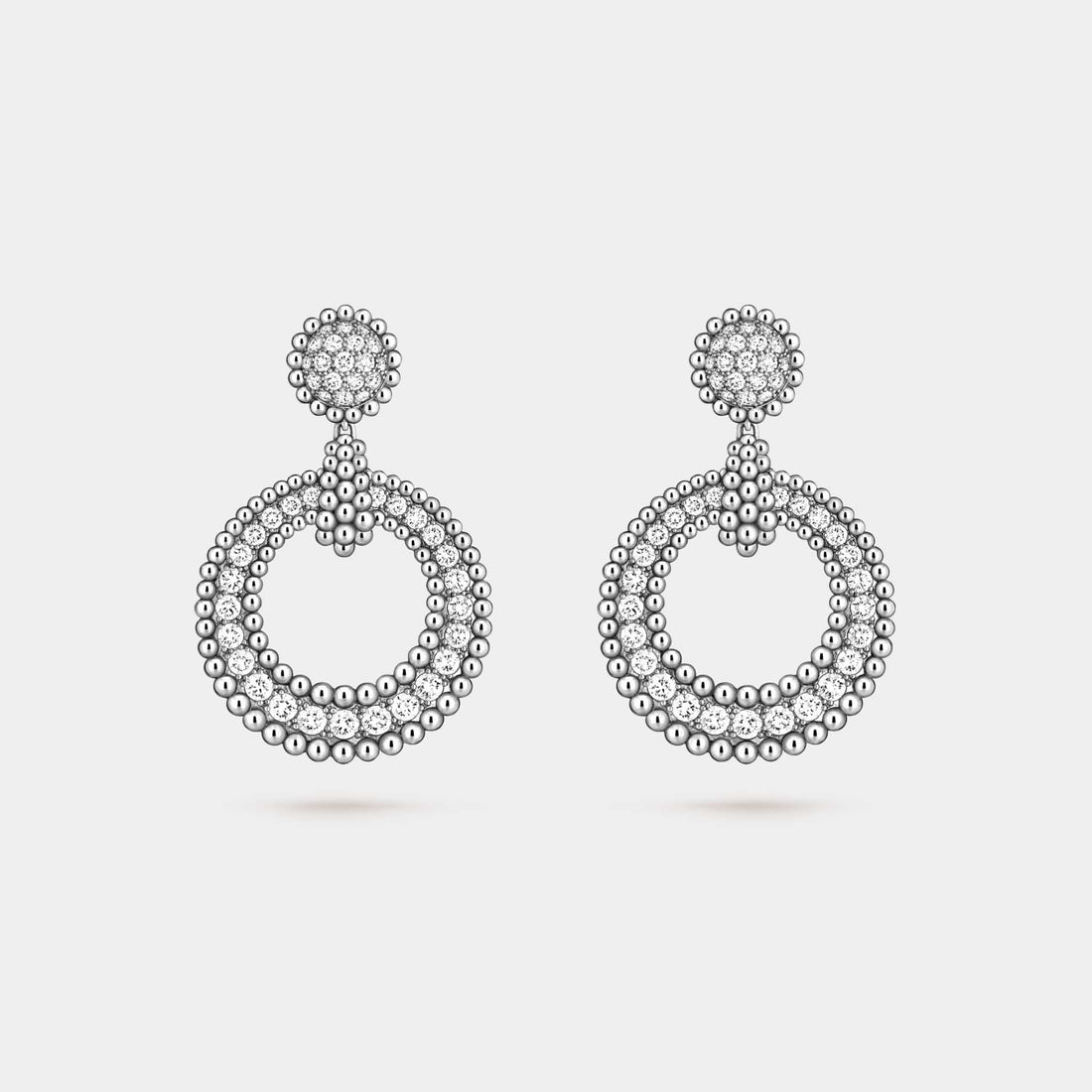 Van Cleef &amp; Arpels Perlée Diamonds Earrings White Gold Diamond, Front