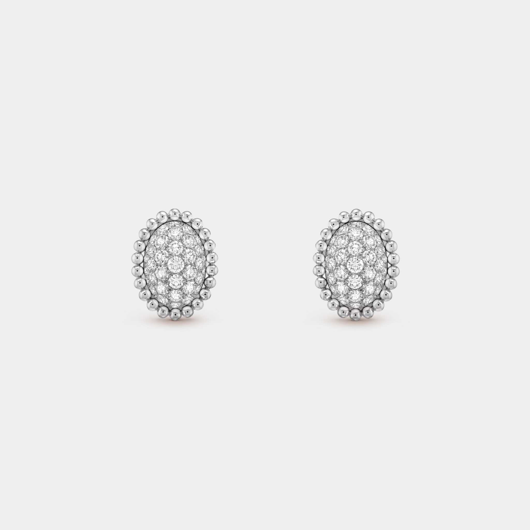 Van Cleef &amp; Arpels Perlée Diamonds Pavé Earrings White Gold Diamond, Front