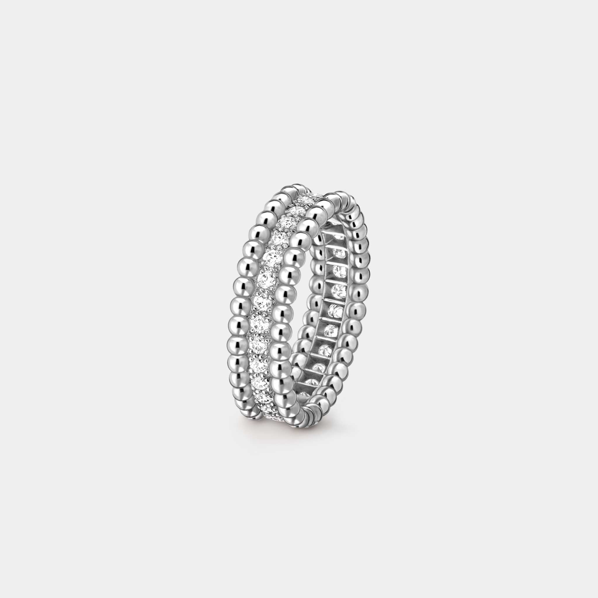 Van Cleef &amp; Arpels Perlée Diamonds Ring 1 Row White Gold Diamond, Front