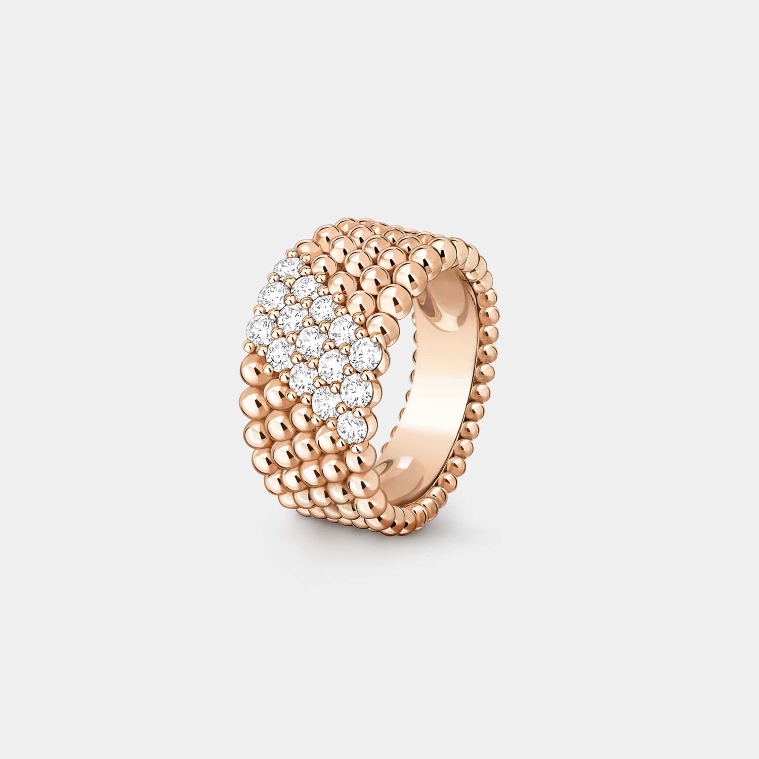 Van Cleef &amp; Arpels Perlée Diamonds Ring 5 Rows Rose Gold Diamond, Front