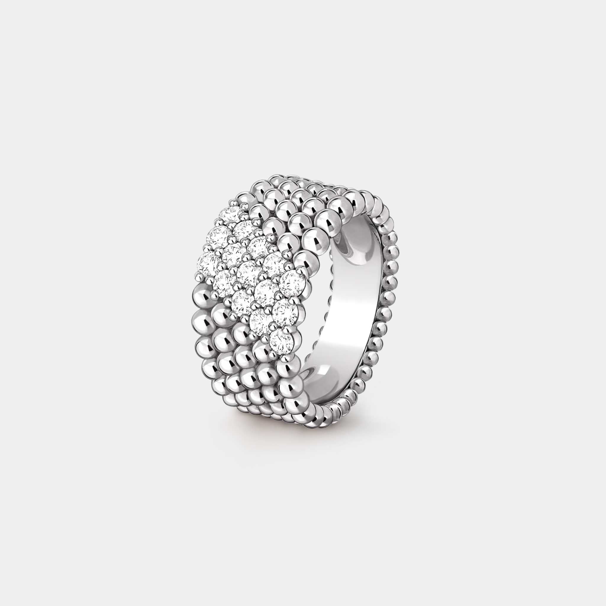 Van Cleef &amp; Arpels Perlée Diamonds Ring 5 Rows White Gold Diamond, Front