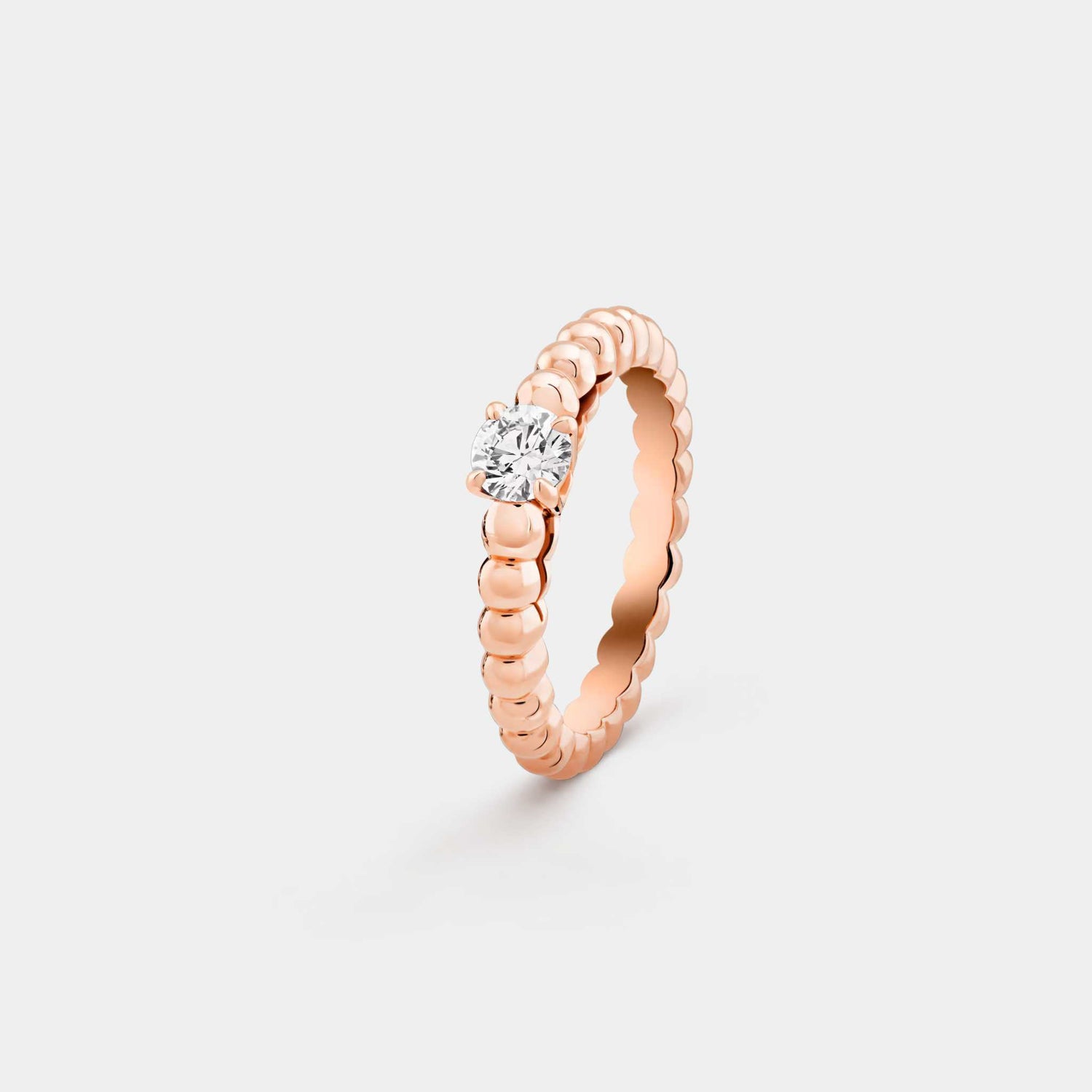 Van Cleef &amp; Arpels Perlée Solitaire Rose Gold Diamond Ring, Front 