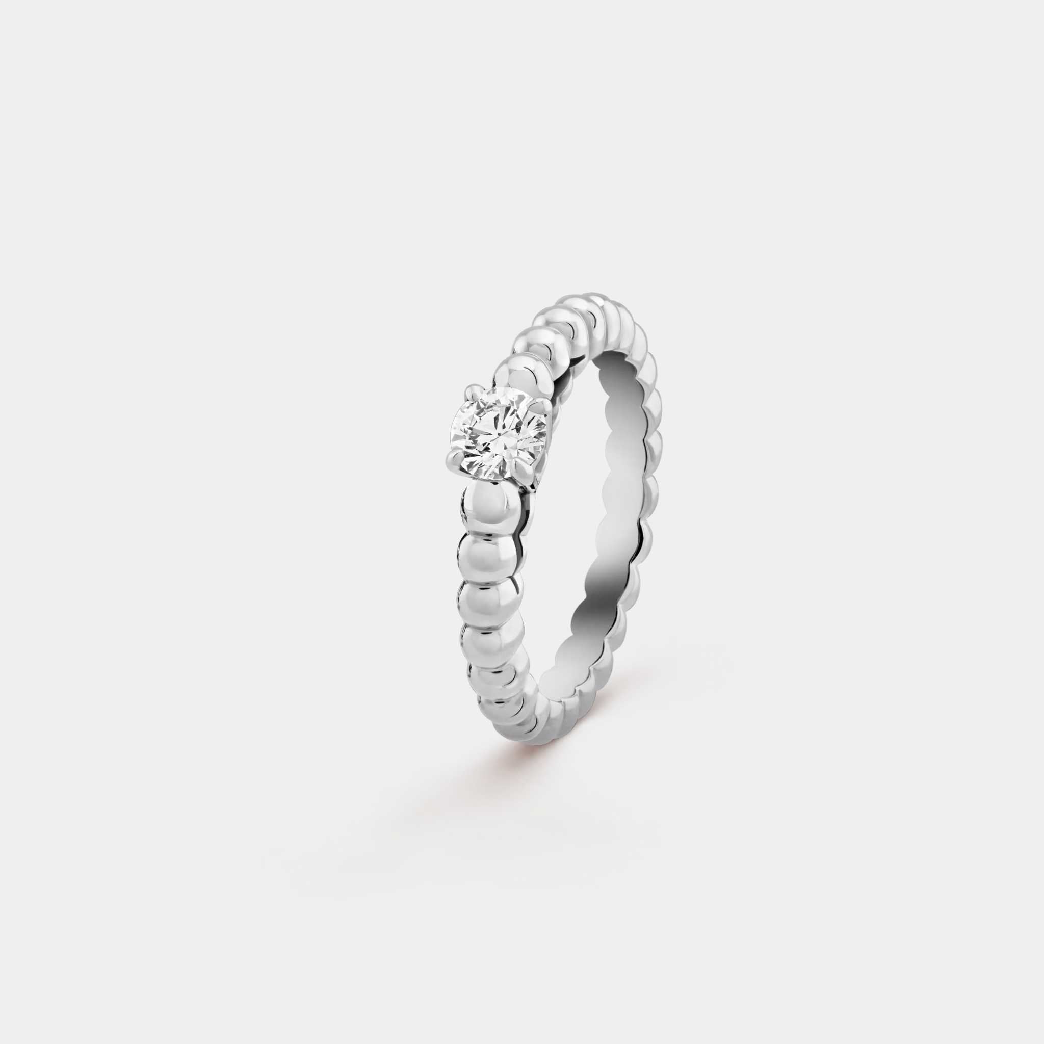 Van Cleef &amp; Arpels Perlée Solitaire White Gold Diamond Ring, Front