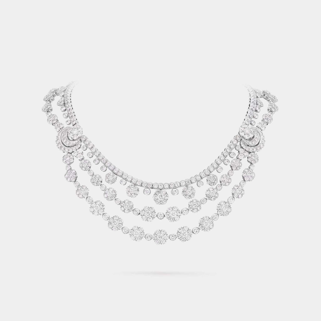 Van Cleef & Arpels Snowflake Transformable Necklace Platinum Diamond, Front