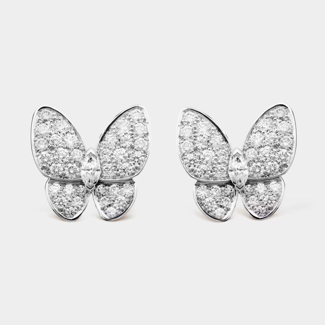 Van Cleef &amp; Arpels Two Butterfly Earrings White Gold Diamond. Front