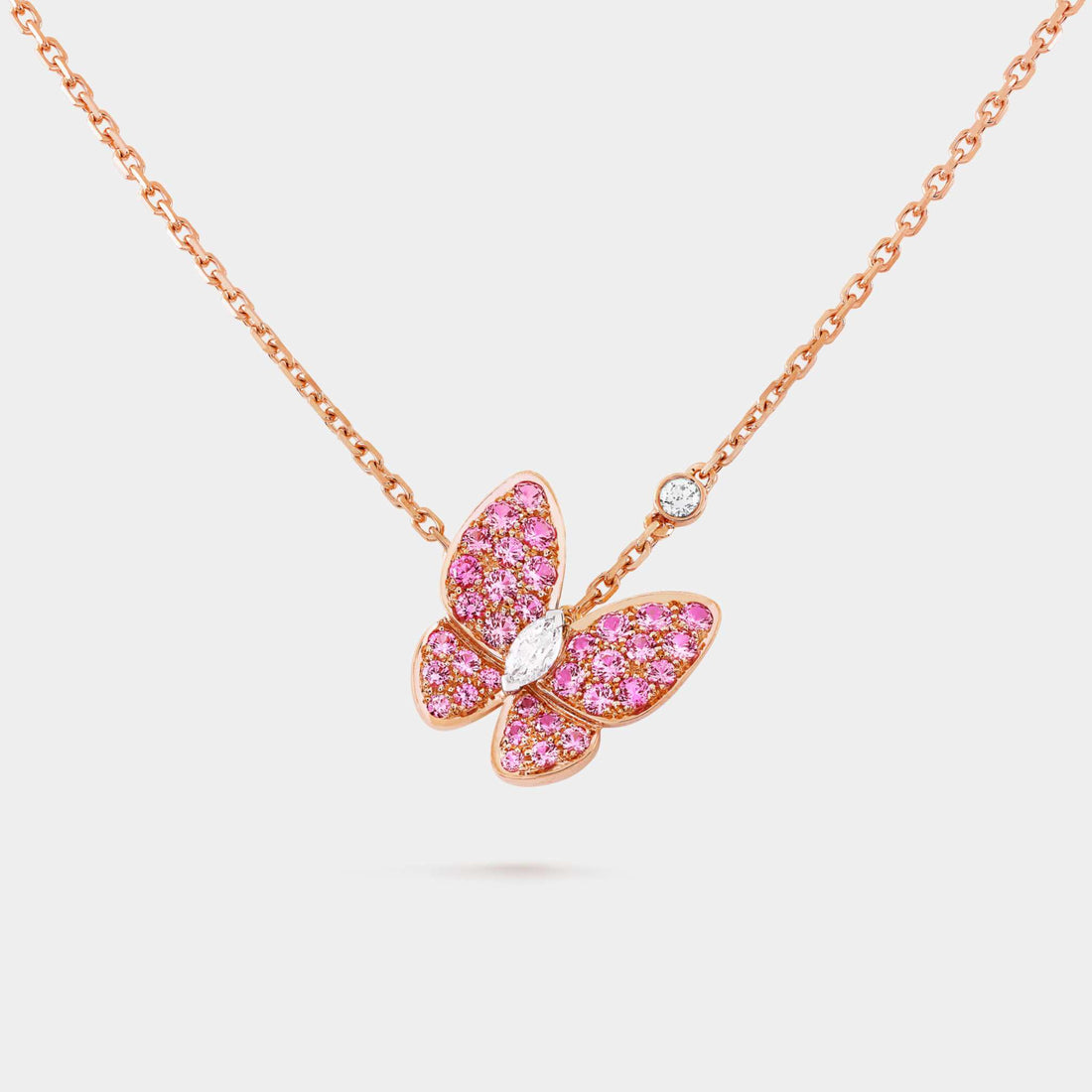 Van Cleef &amp; Arpels Two Butterfly Pendant Rose Gold Diamond Sapphire, Front