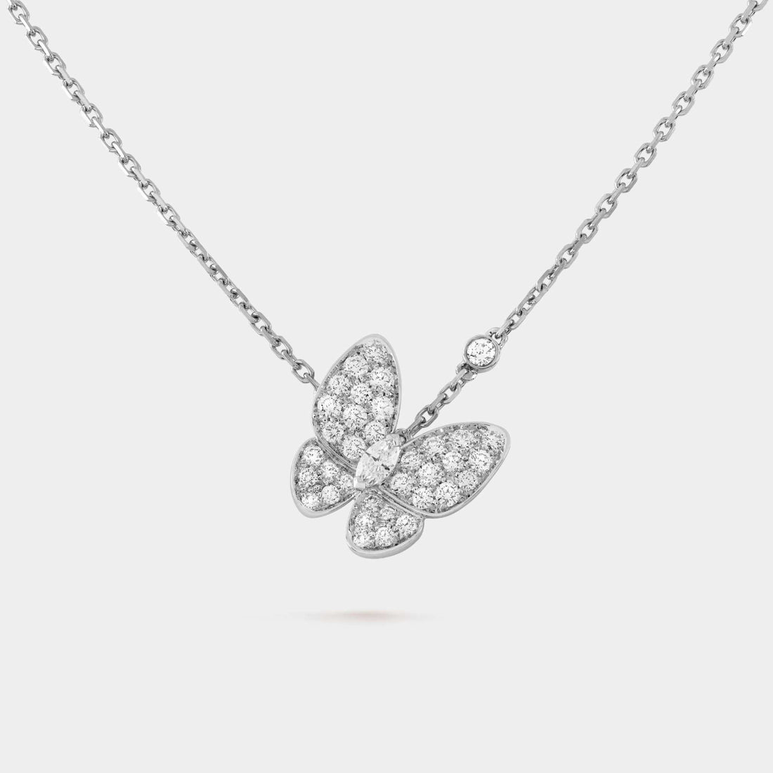 Van Cleef &amp; Arpels Two Butterfly Pendant White Gold Diamond, Front