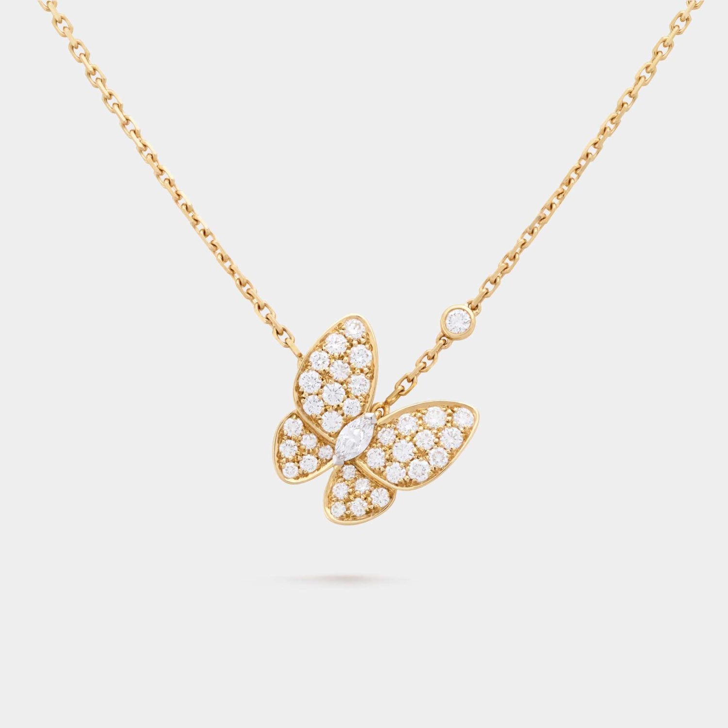 Van Cleef &amp; Arpels Two Butterfly Pendant Yellow Gold Diamond, Front