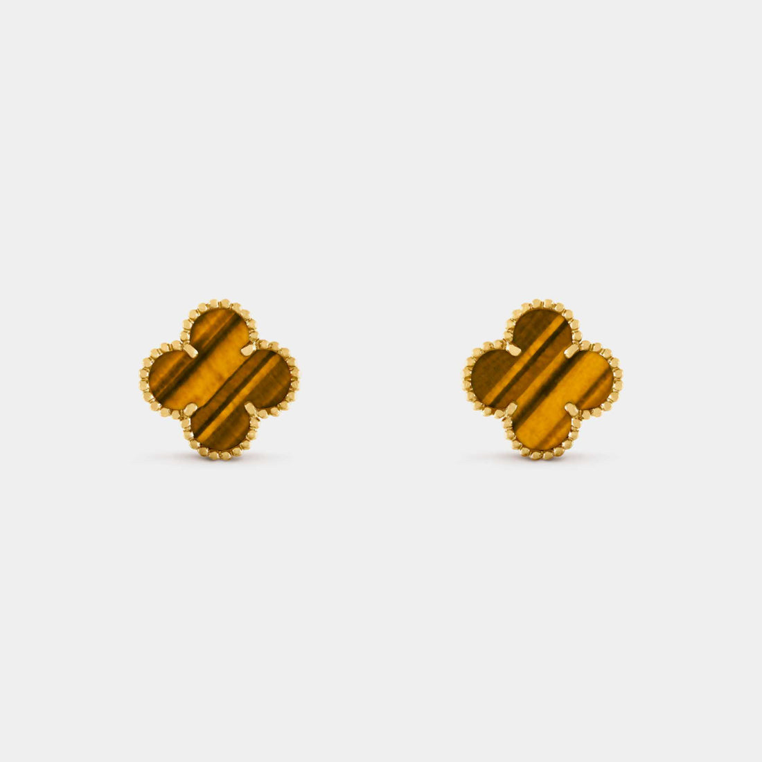 Van Cleef &amp; Arpels Vintage Alhambra Earrings Yellow Gold Tiger Eye, Front