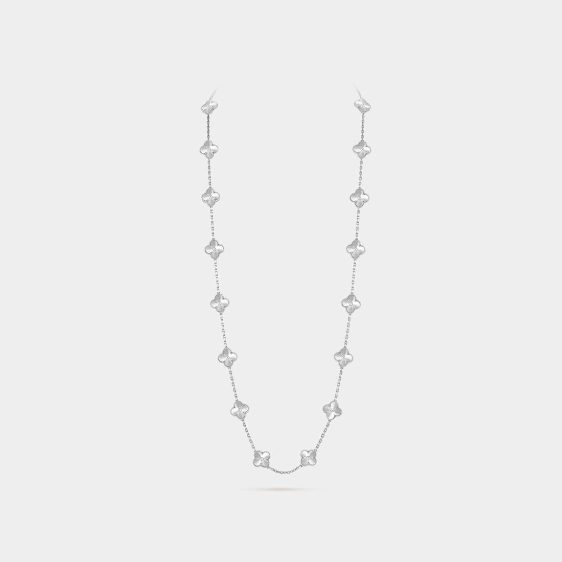 Van Cleef &amp; Arpels Vintage Alhambra Long Necklace 20 motifs White Gold, Front