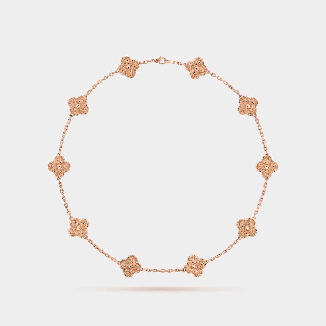 Van Cleef & Arpels Vintage Alhambra Necklace 10 Motifs Rose Gold, Front