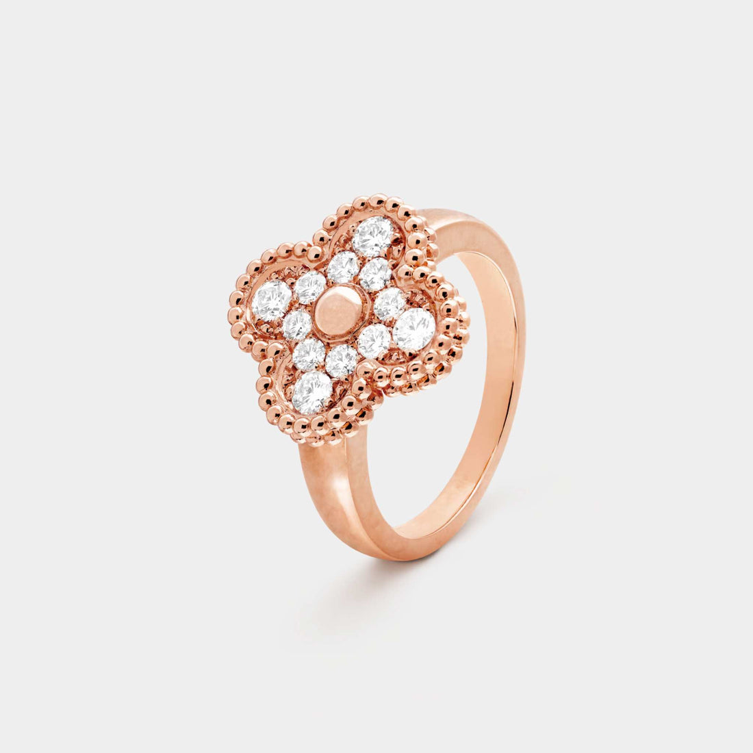 Van Cleef & Arpels Vintage Alhambra Ring Rose Gold Diamond, Front