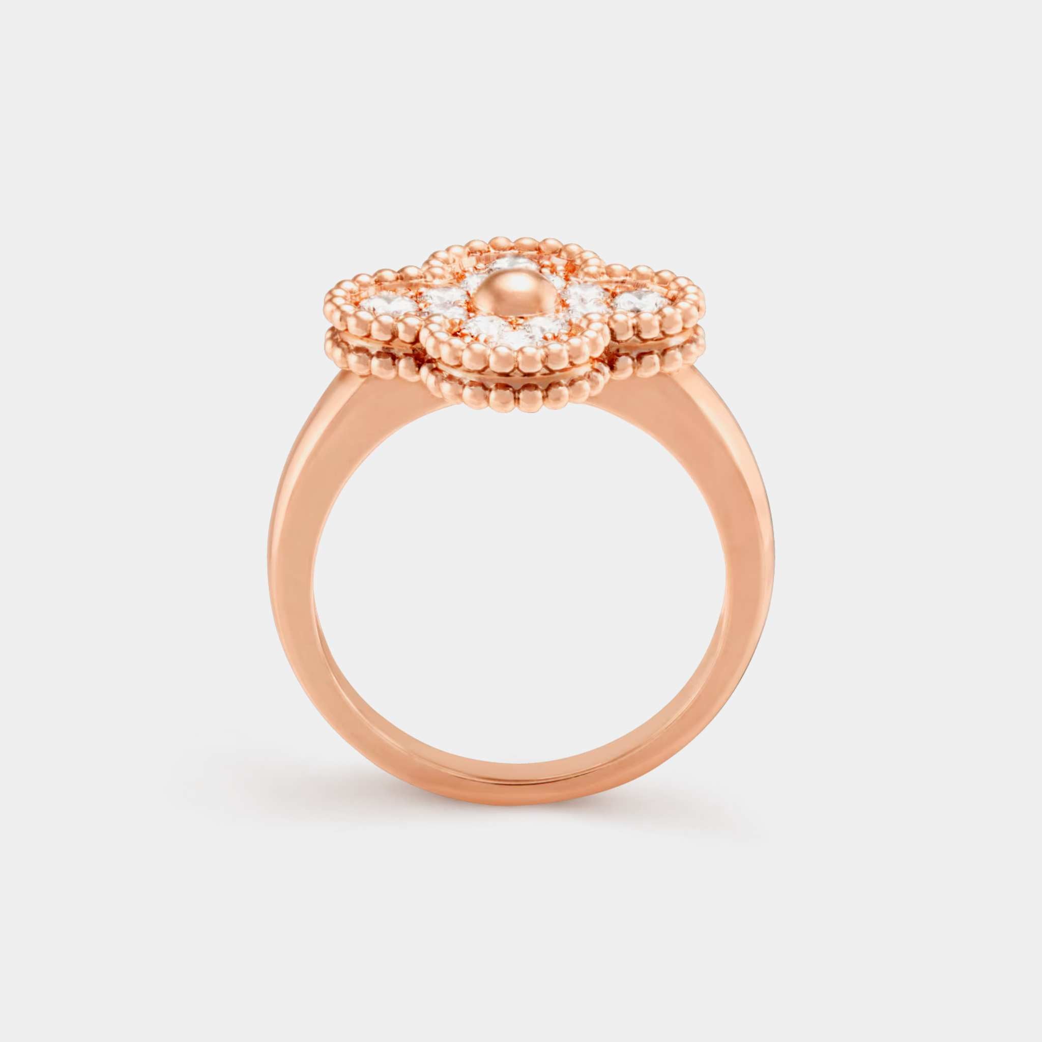 Van Cleef &amp; Arpels Vintage Alhambra Ring Rose Gold Diamond, Side