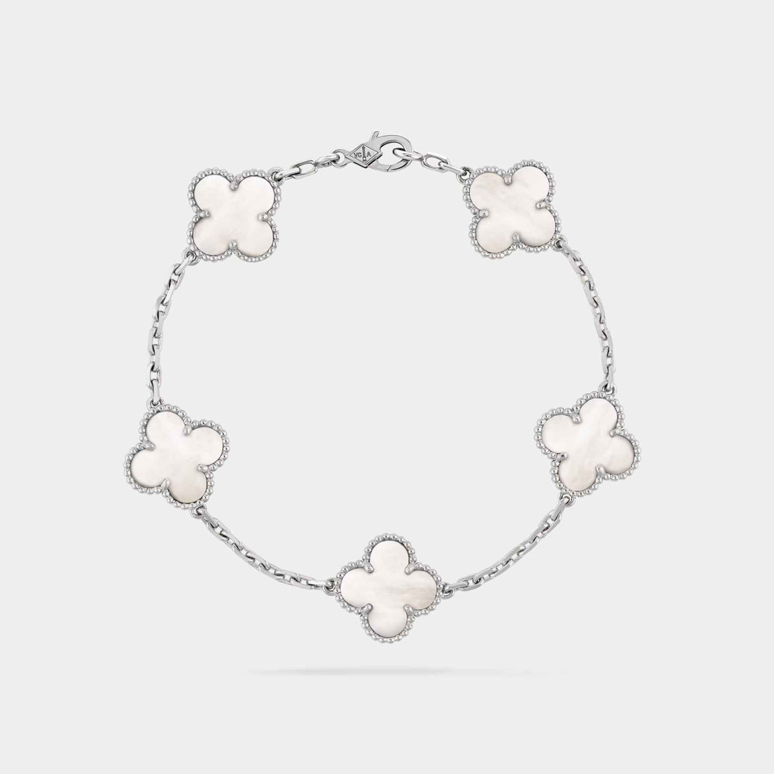 Van Cleef & Arpels Vintage Alhambra White Gold Bracelet Mother Of Pearl, Linked