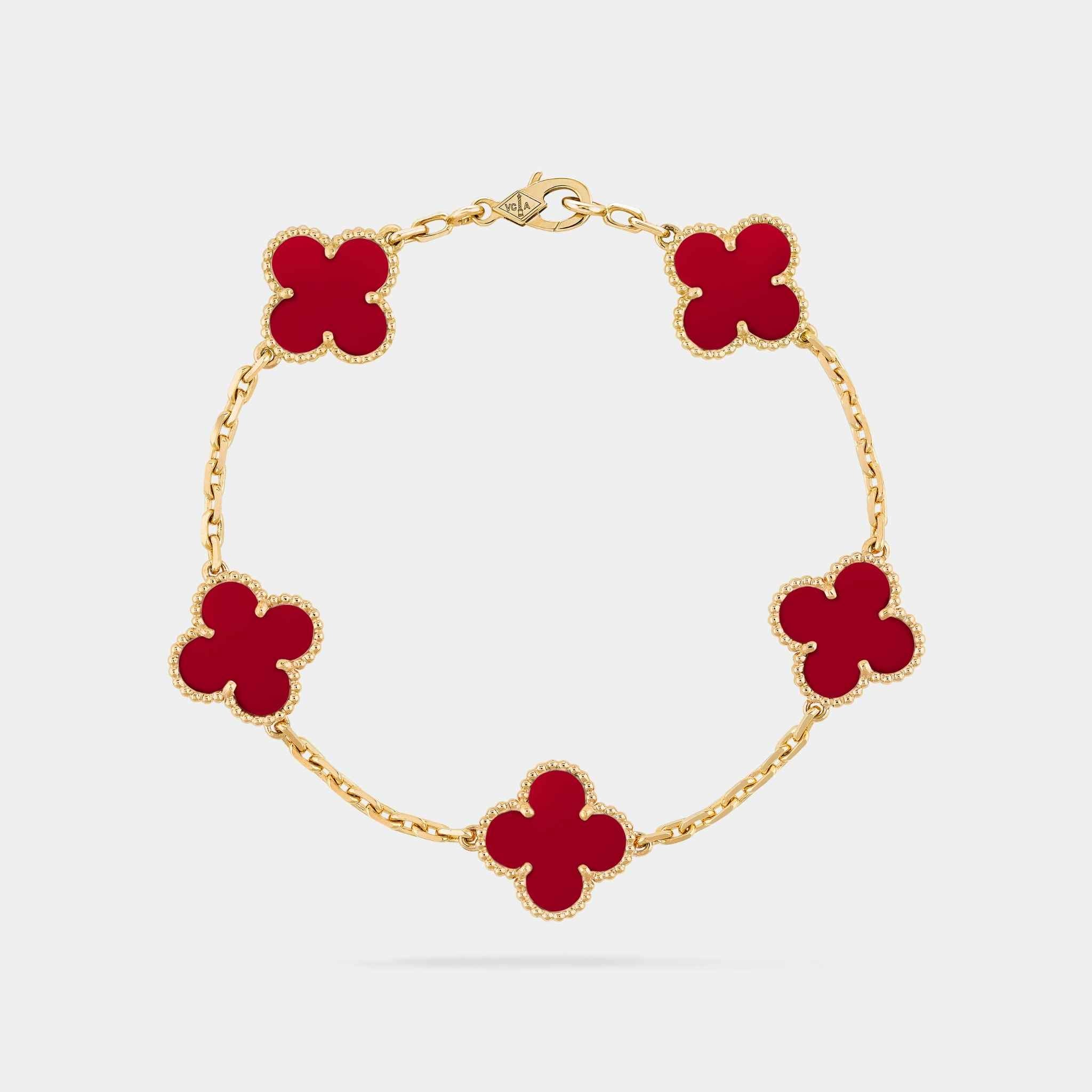 Van Cleef &amp; Arpels Vintage Alhambra Bracelet 5 motifs , Carnelian , front