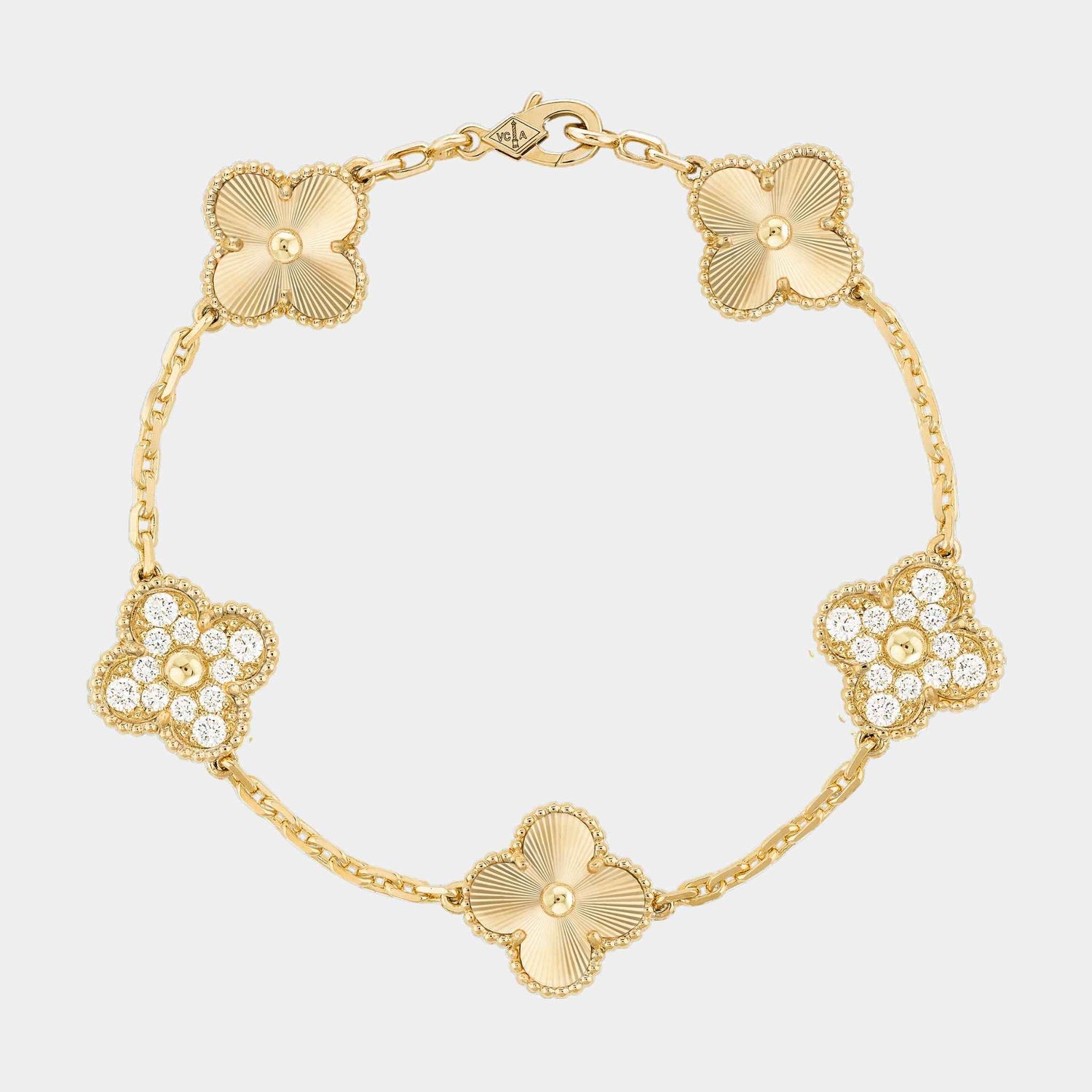 Van Cleef &amp; Arpels Vintage Alhambra Bracelet 5 motifs, Gold with diamonds