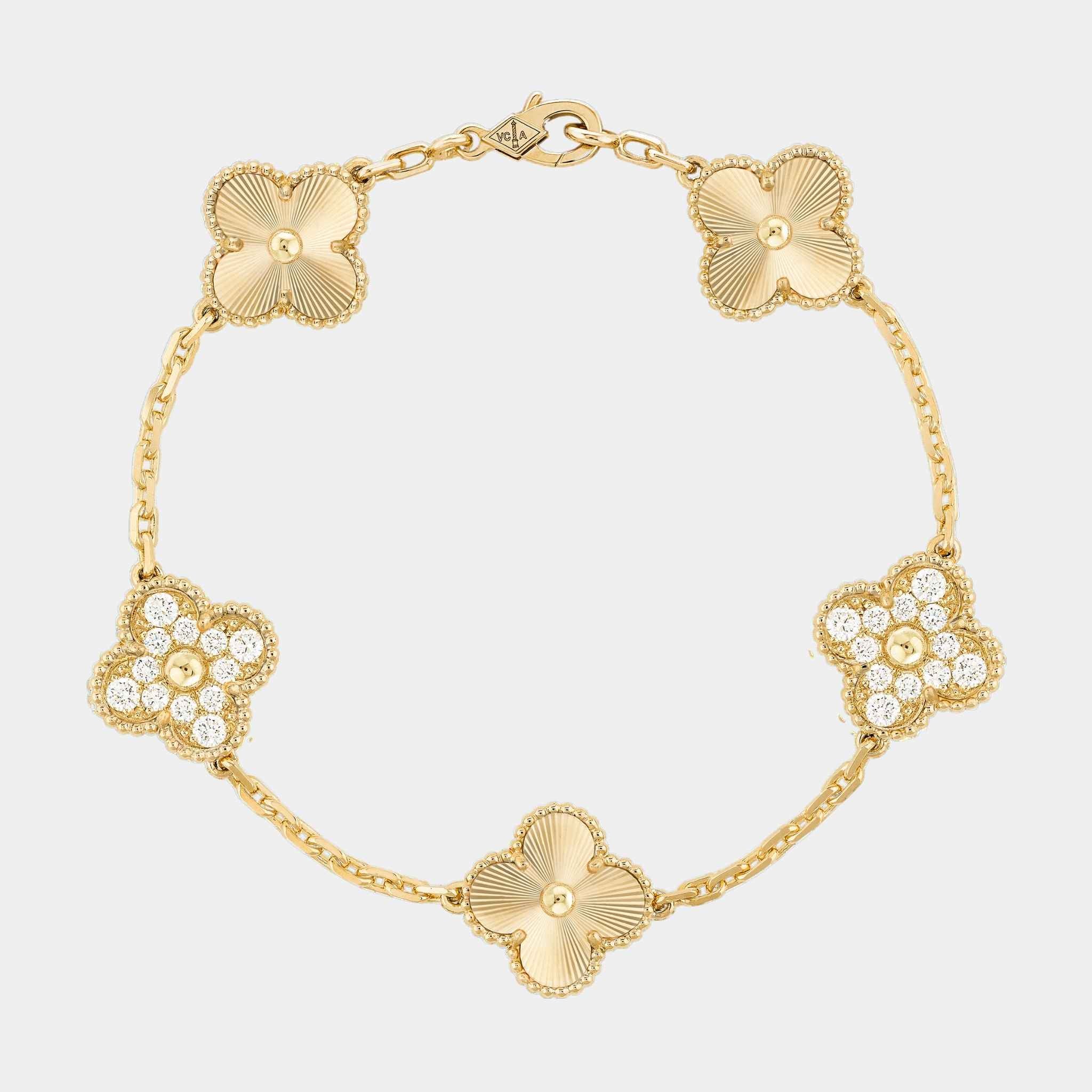 Van Cleef &amp; Arpels Vintage Alhambra Bracelet 5 motifs, Gold with diamonds