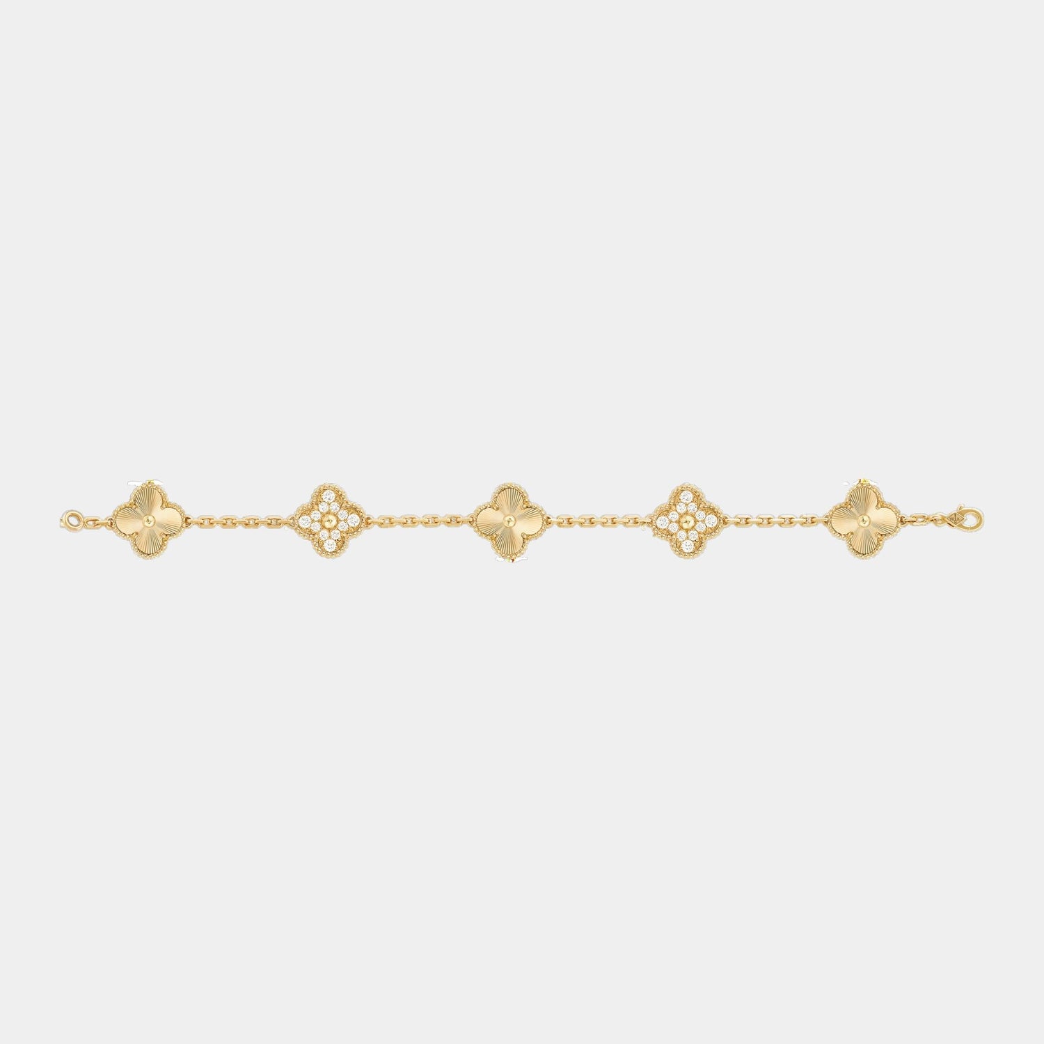 Van Cleef &amp; Arpels Vintage Alhambra Bracelet 5 motifs, Gold with diamonds, straight