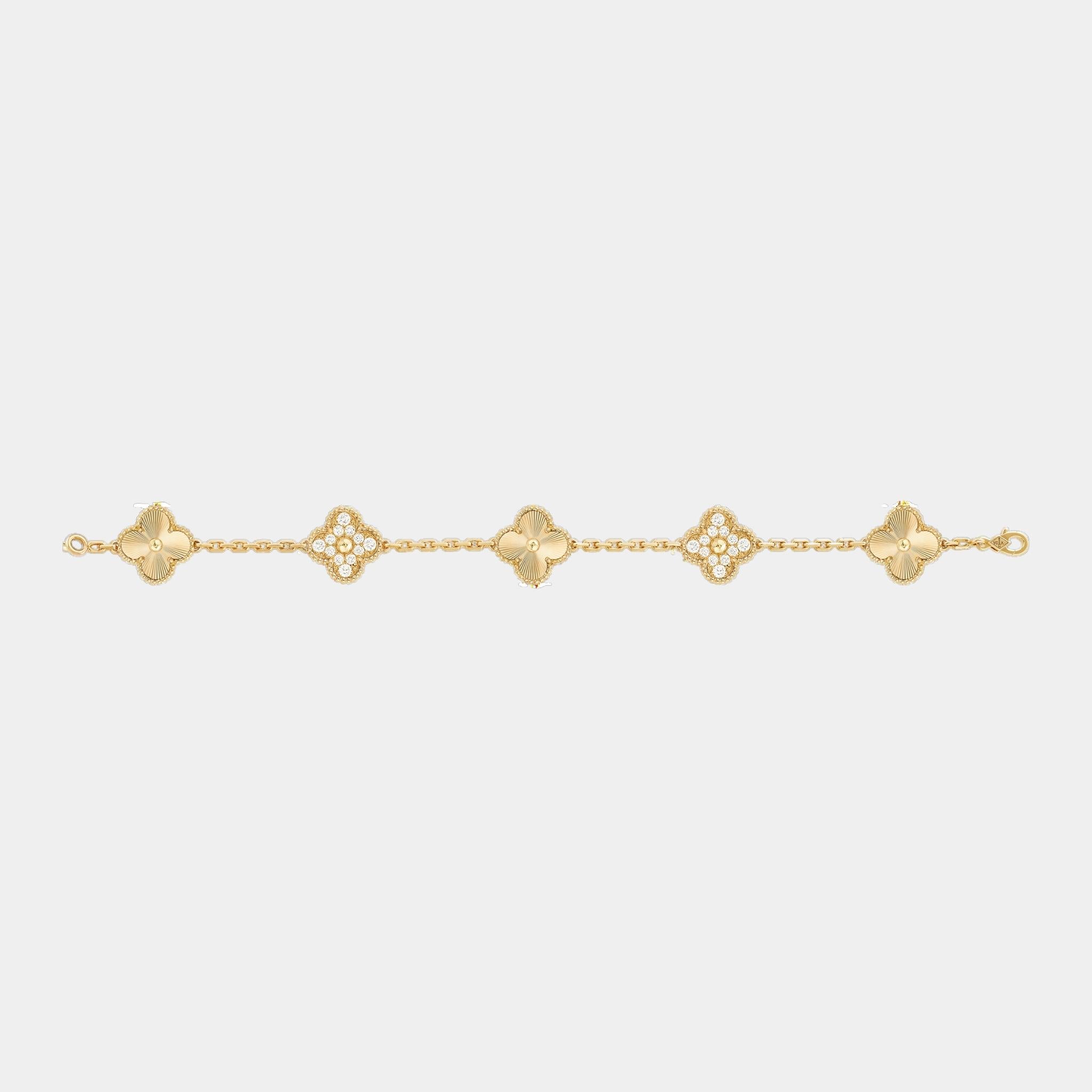 Van Cleef &amp; Arpels Vintage Alhambra Bracelet 5 motifs, Gold with diamonds, straight