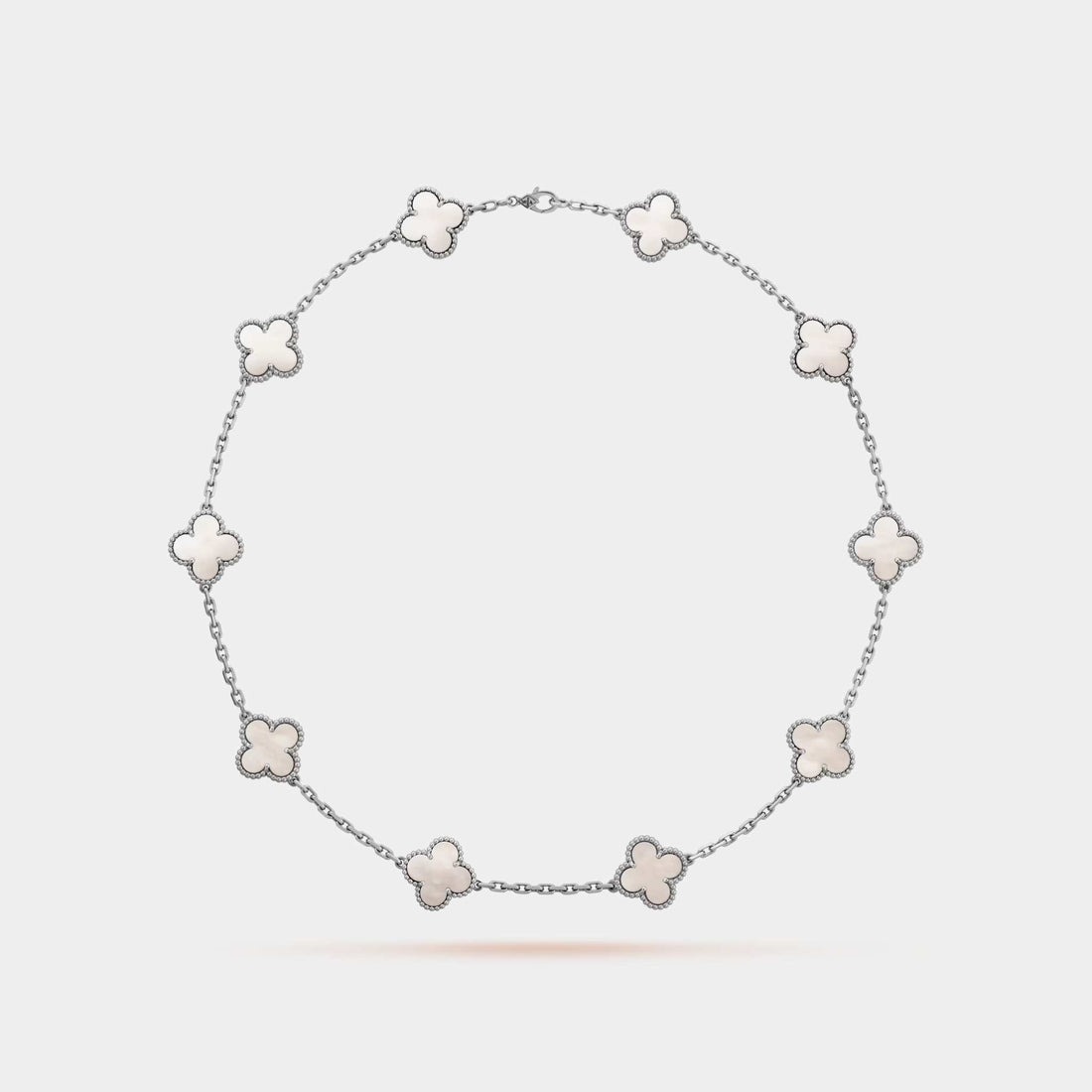 Vintage Alhambra Necklace 10 Motifs White Gold Mother Of Pearl, Front