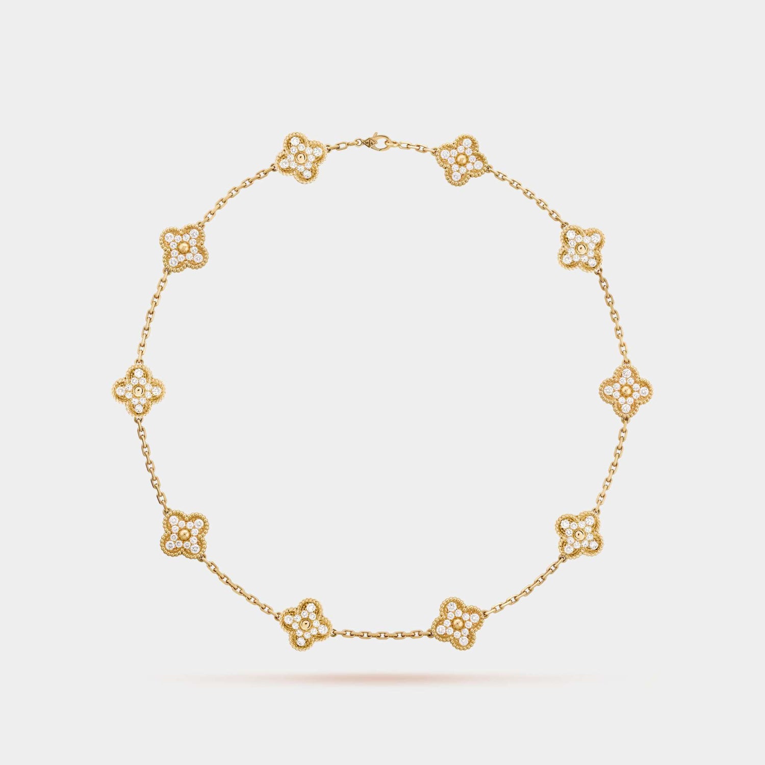 Vintage Alhambra Necklace 10 Motifs Yellow Gold Diamond, Front