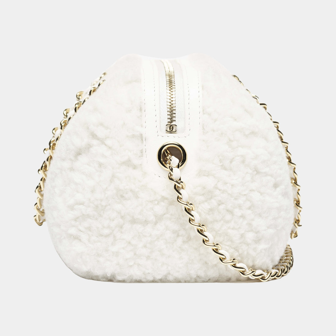 Chanel Clutch with Chain white shearling lambskin Coco Neige 2026 side view