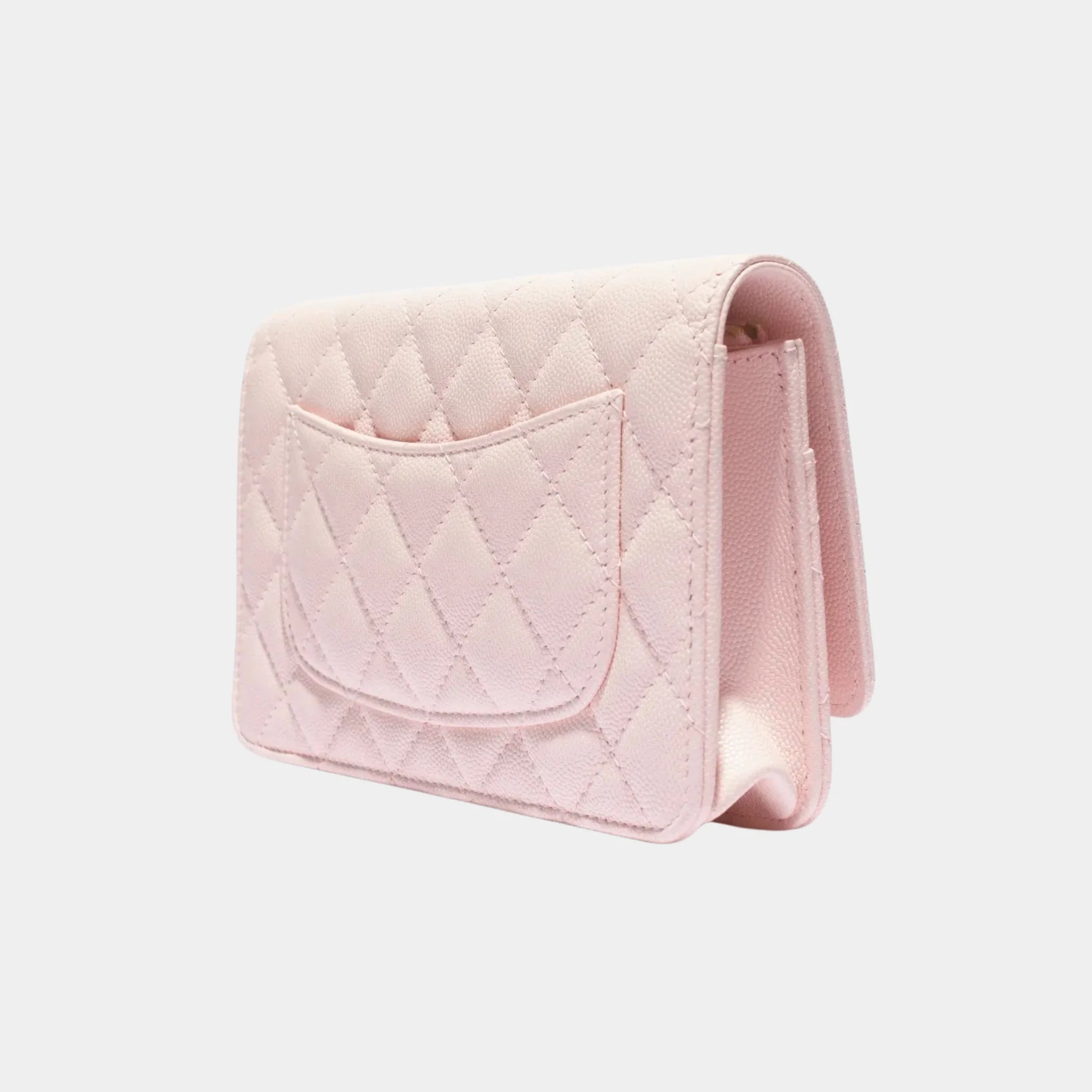 Chanel Wallet On Chain Grained Shiny Calfskin &amp; Gold-Tone Metal, Light Pink, Back