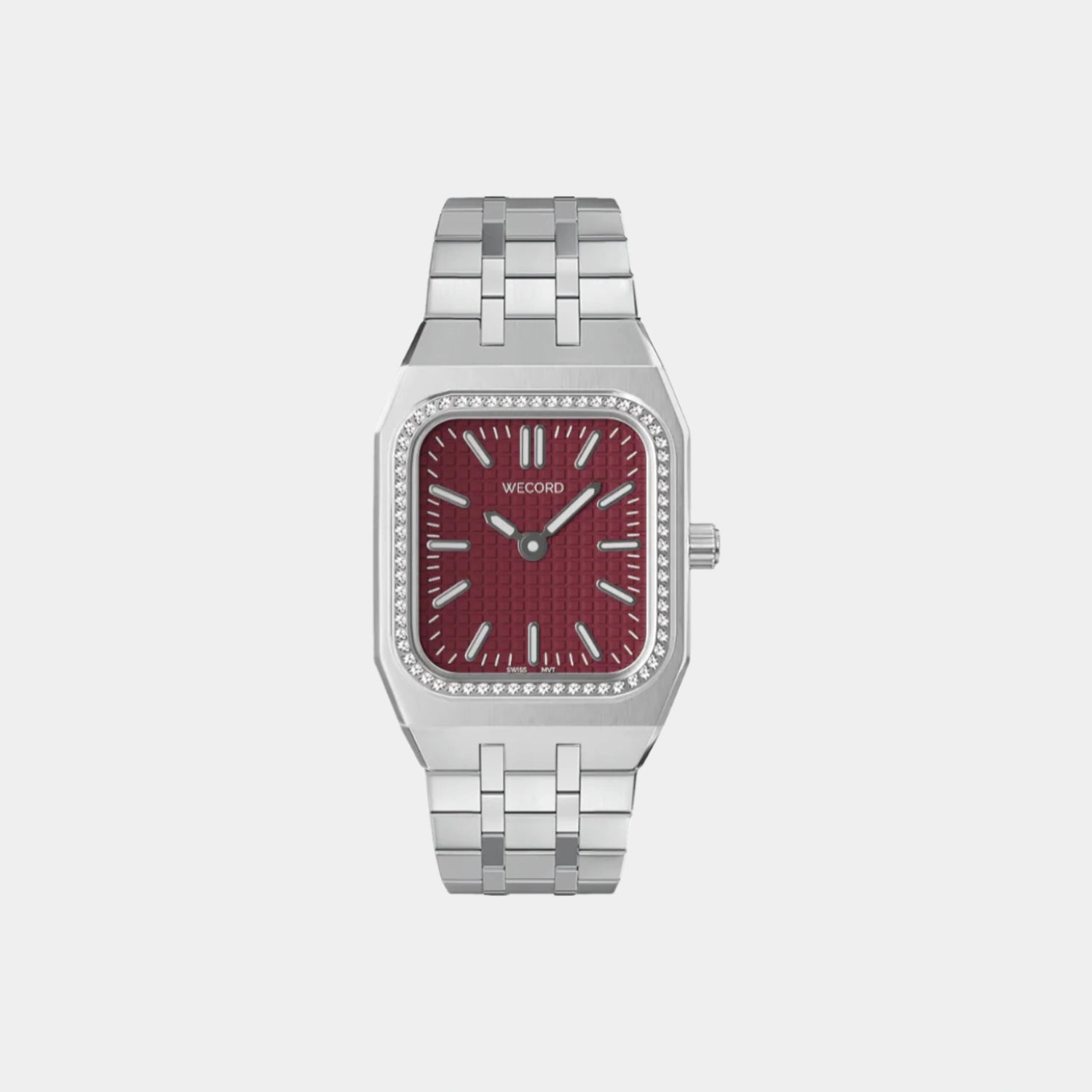 Wecord Duke Watch Small Model with Diamonds, Burgundy