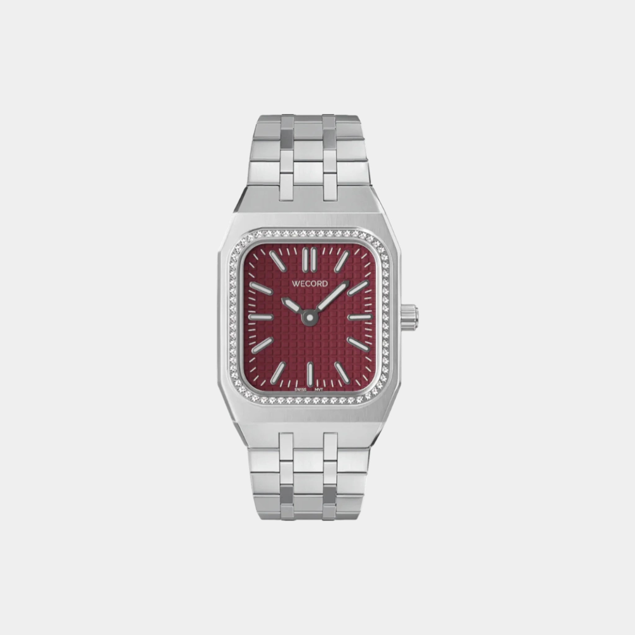 Wecord Duke Watch Small Model with Diamonds, Burgundy