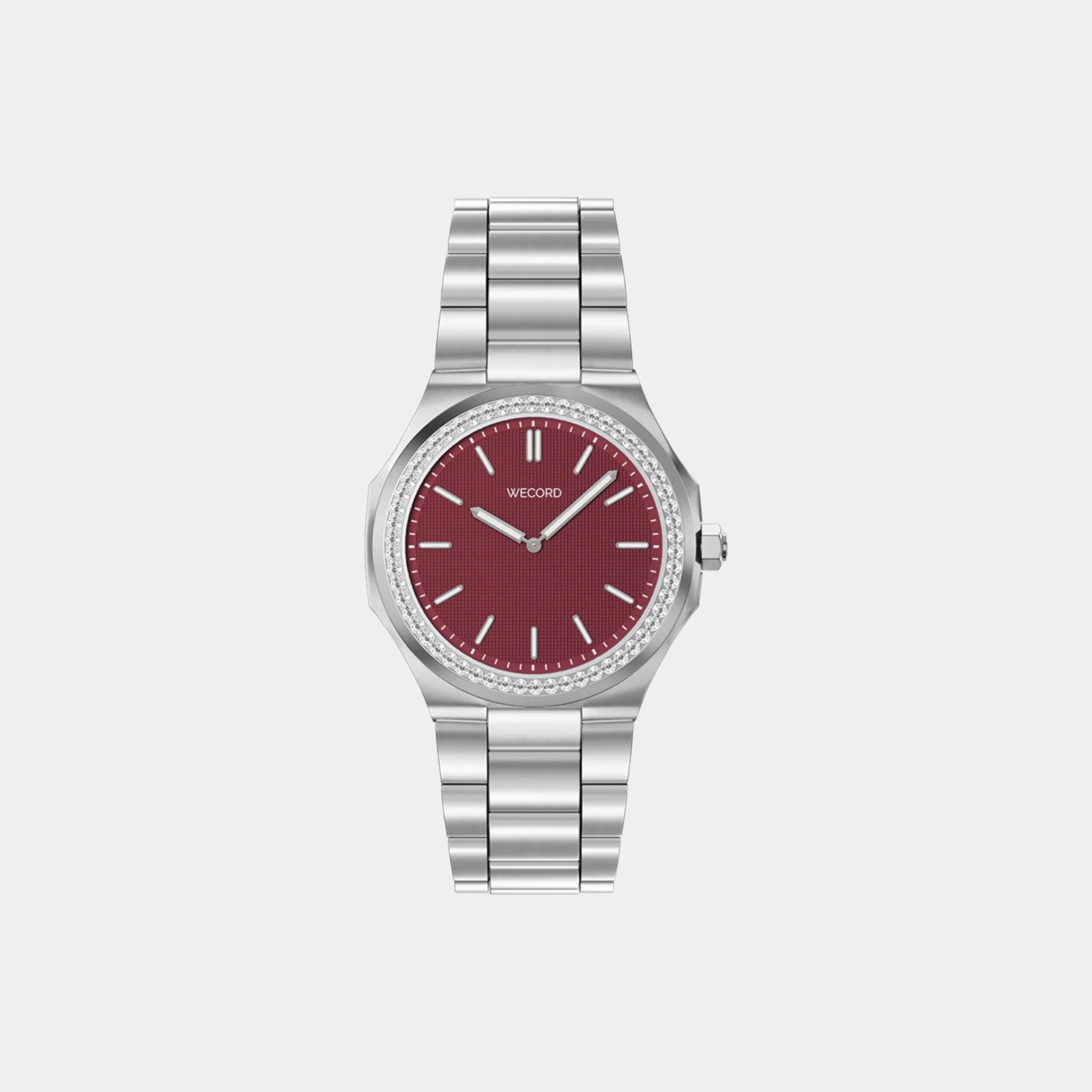 Wecord Oliver Watch Small Model With Diamonds, Burgundy