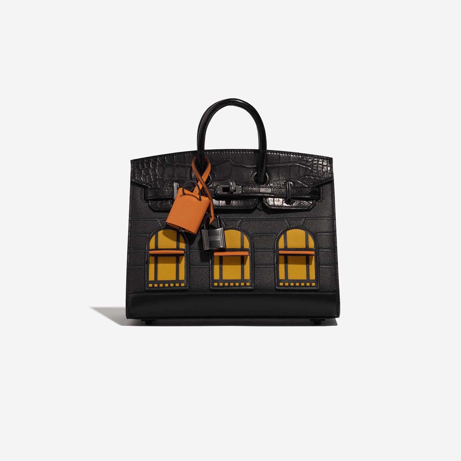 Birkin Faubourg 20 Midnight Matte Alligator / Veau madame / Chevre Mysore / Veau Monsieur / Black / Jaune Ambre / Orange H