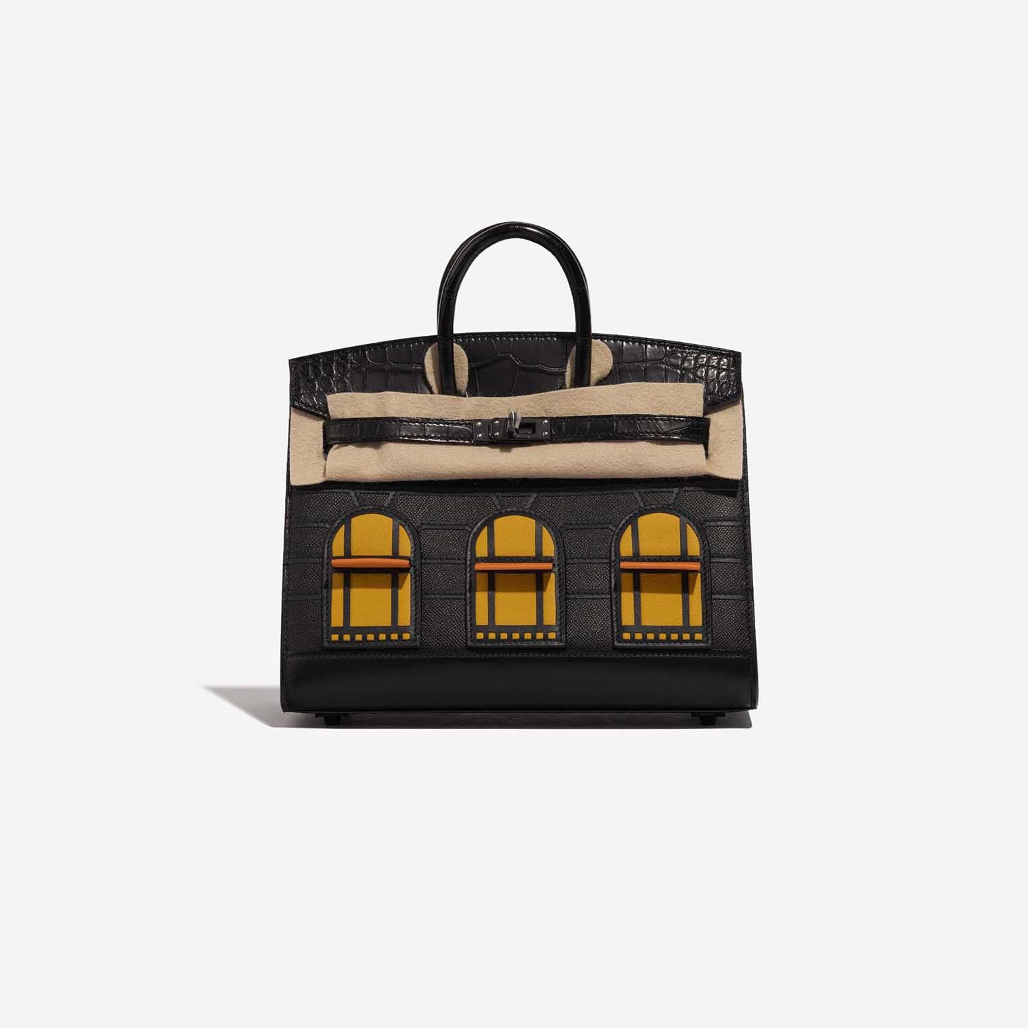 Birkin Faubourg 20 Midnight Matte Alligator / Veau madame / Chevre Mysore / Veau Monsieur / Black / Jaune Ambre / Orange H