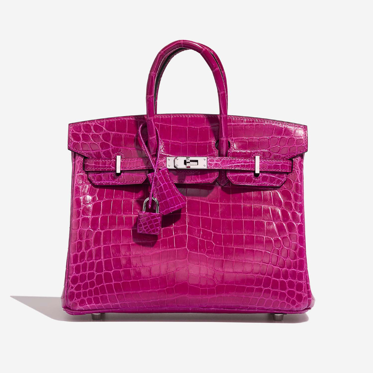 حقيبة Birkin 25 من جلد Niloticus Crocodile باللون Rose Pourpre