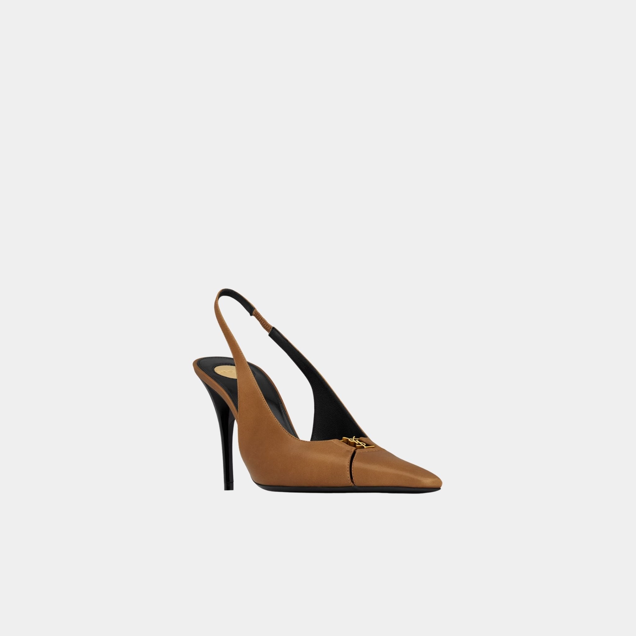 Yves Saint Laurent Babylone Breteuil Slingback Pumps Smooth Leather, Macadamia, Side, Front