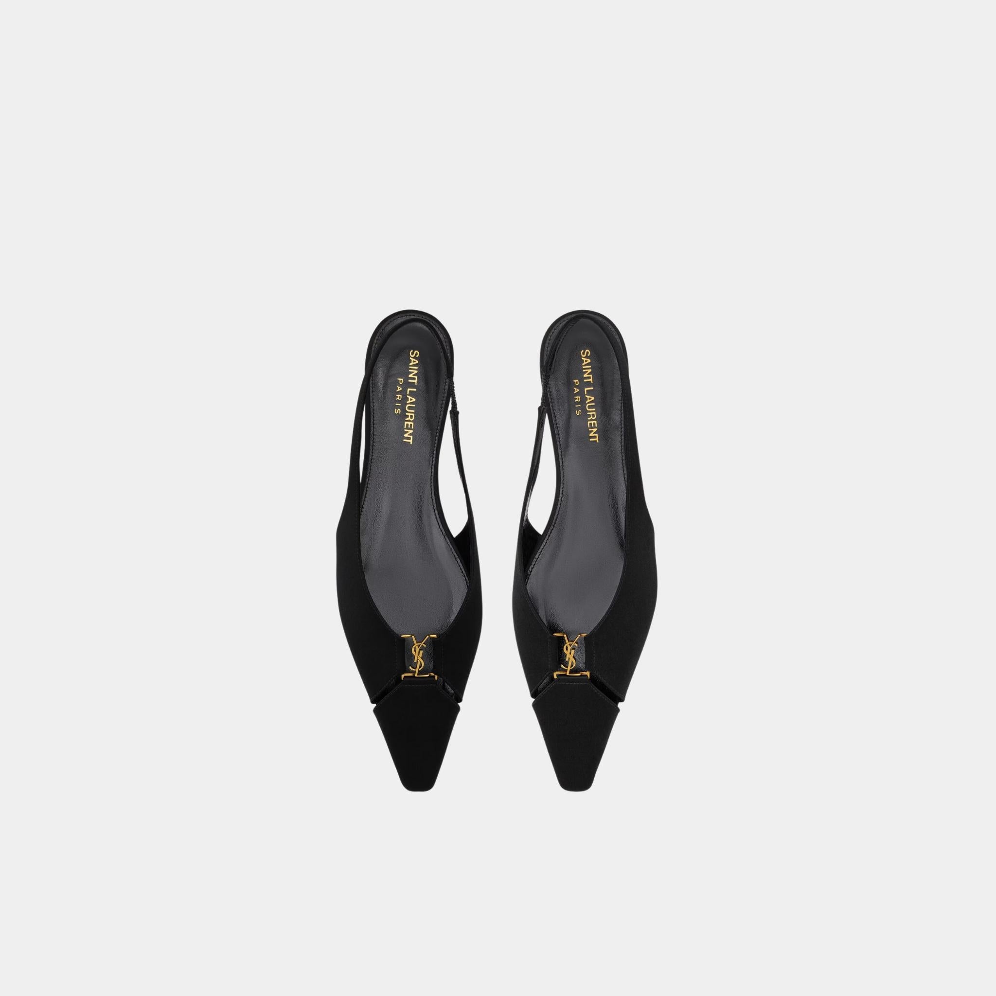 Yves Saint Laurent Babylone Slingback Flats In Satin Crepe, Front